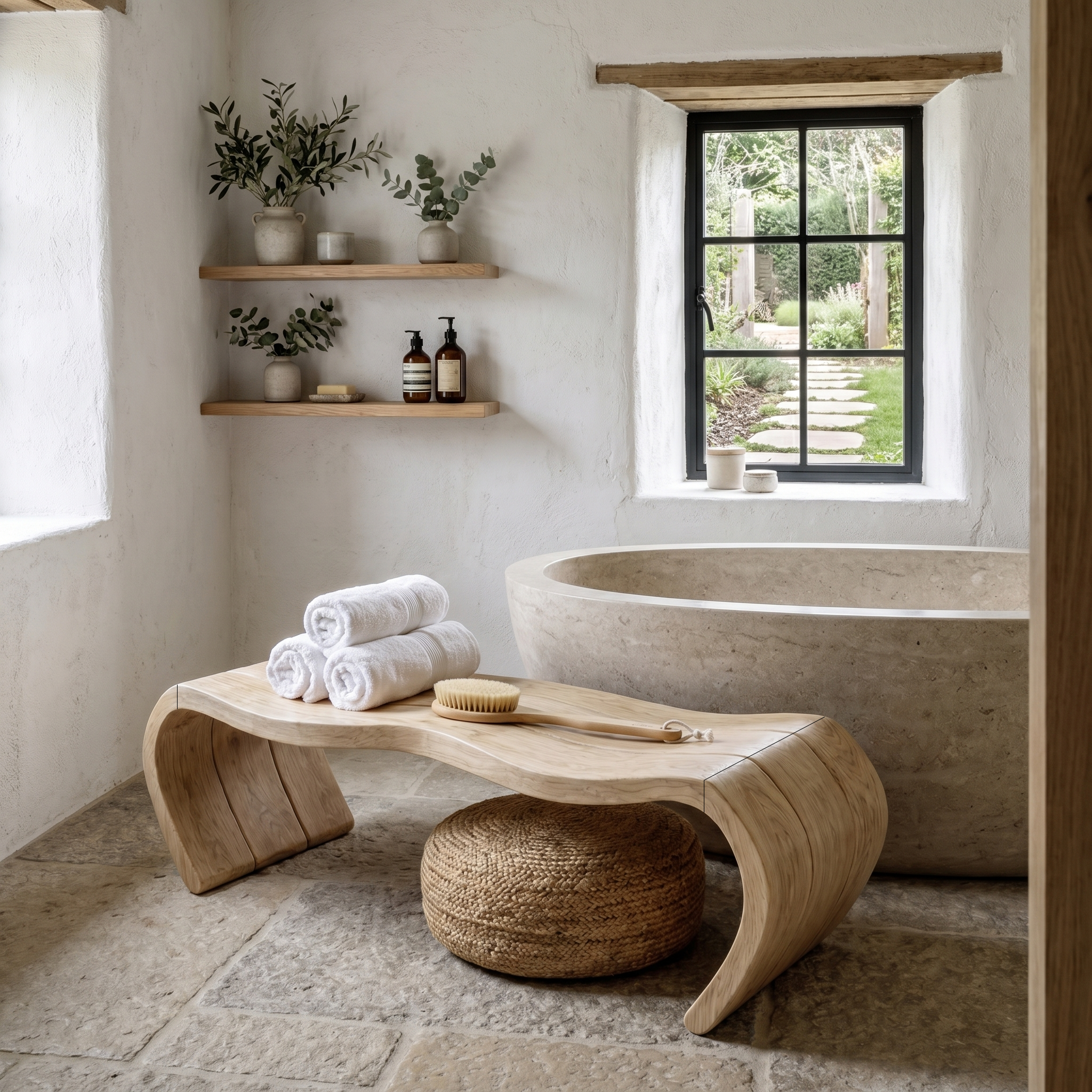 Handcrafted Wooden Shower Bench For Bathroom