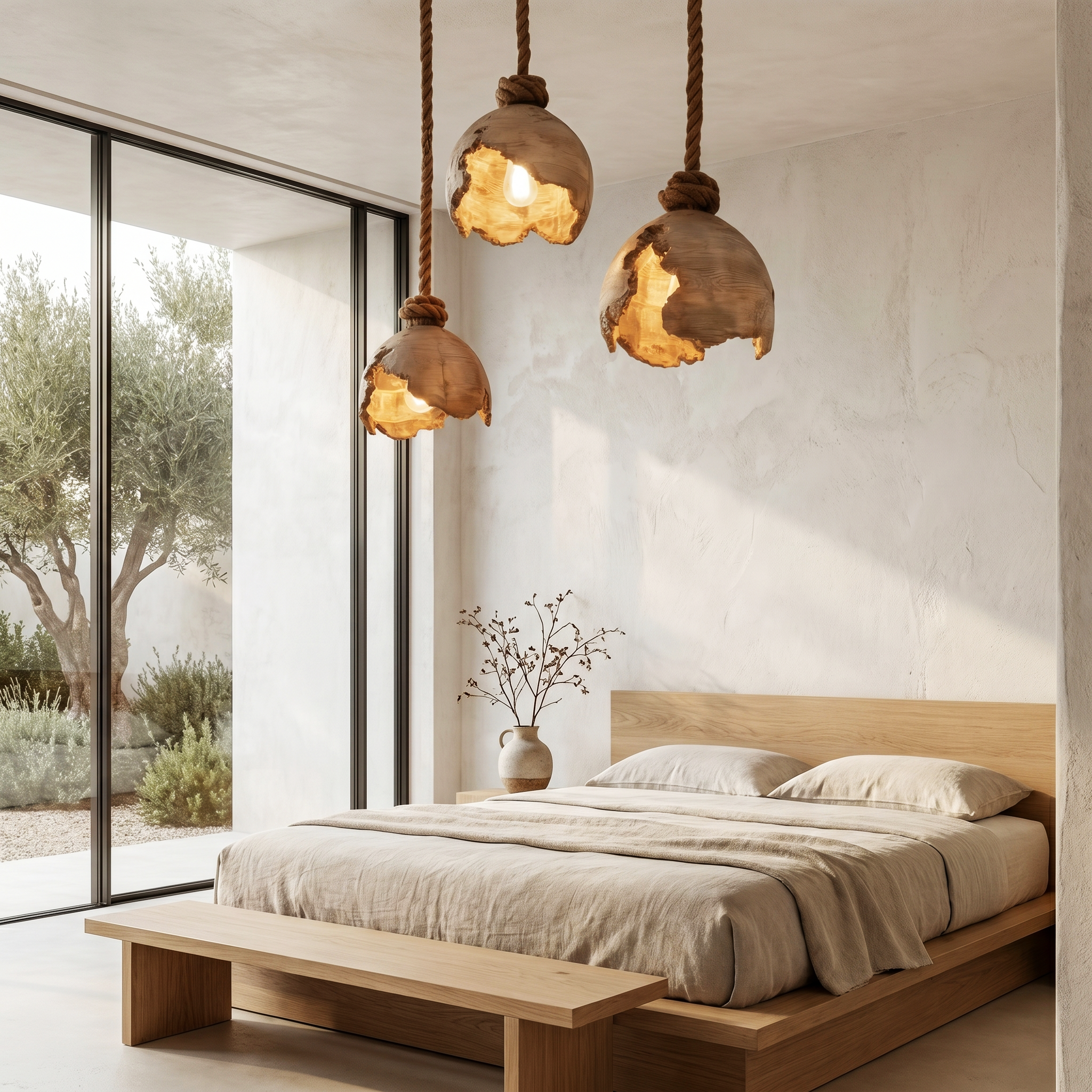 Minimalist Pendant Lamp With Sculptural Wood Design For Living Room