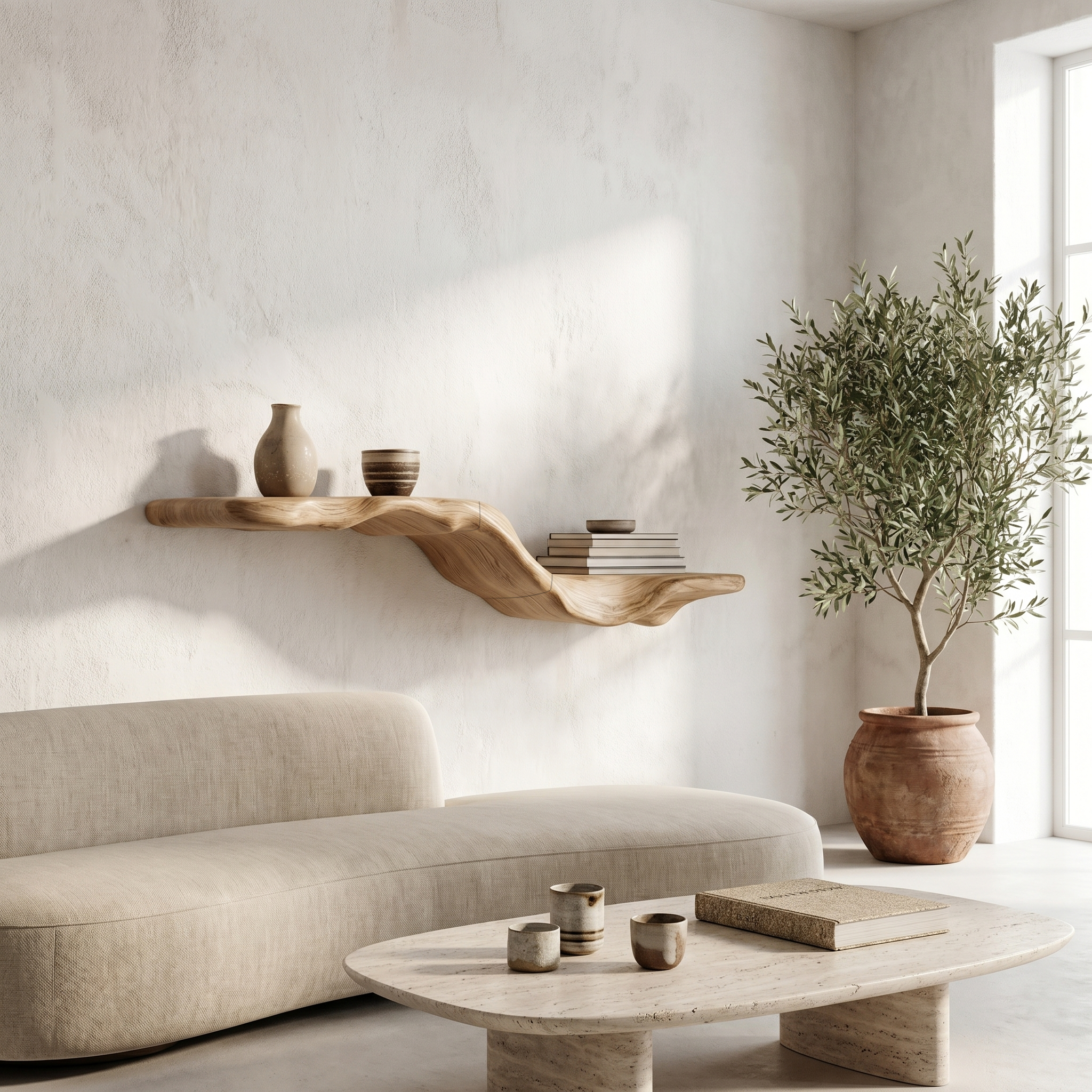 Organic Floating Shelf With Flowing Tree Branch Design For Living Room And Bedroom