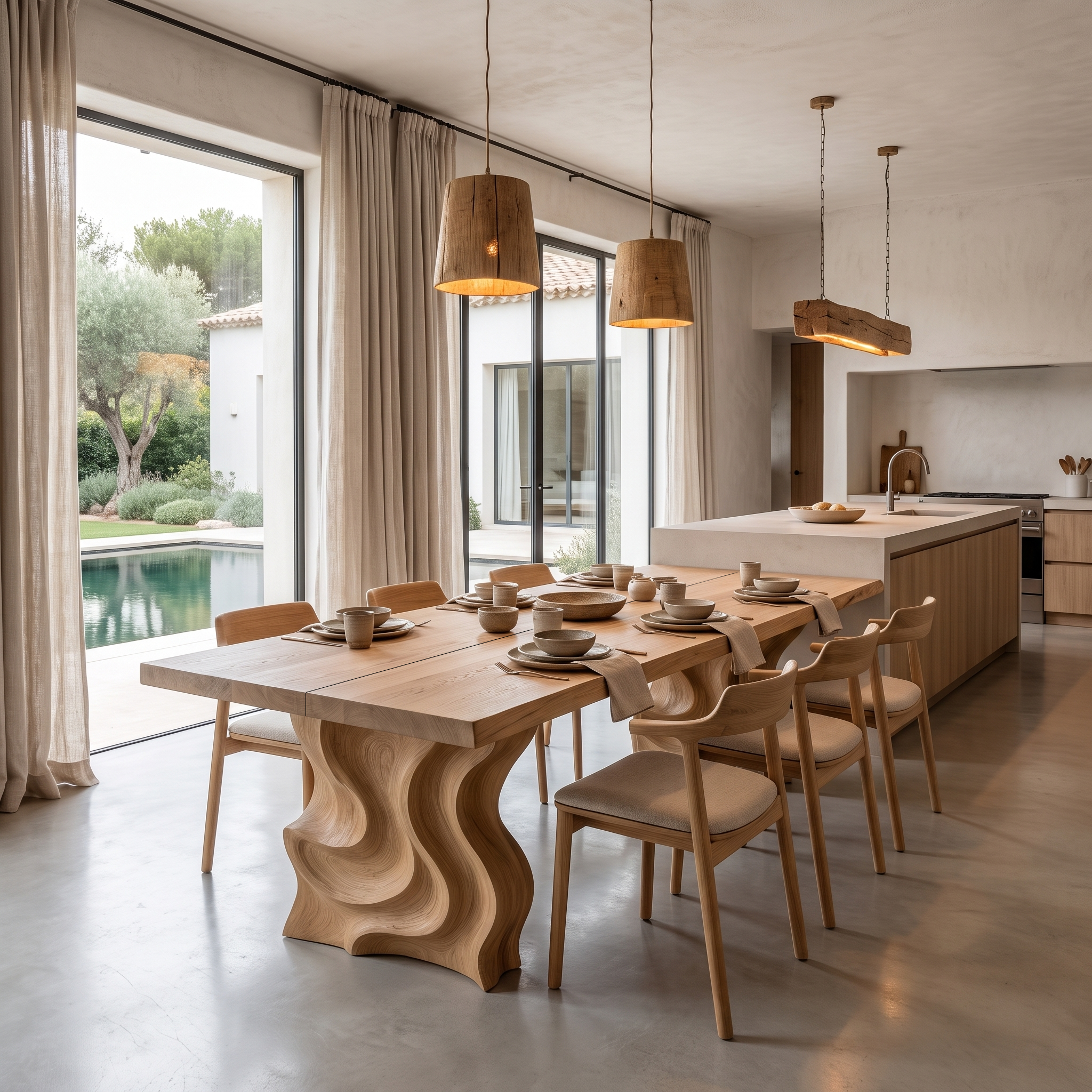 Modern Dining Table With Flowing Loop Design For Dining Room And Kitchen