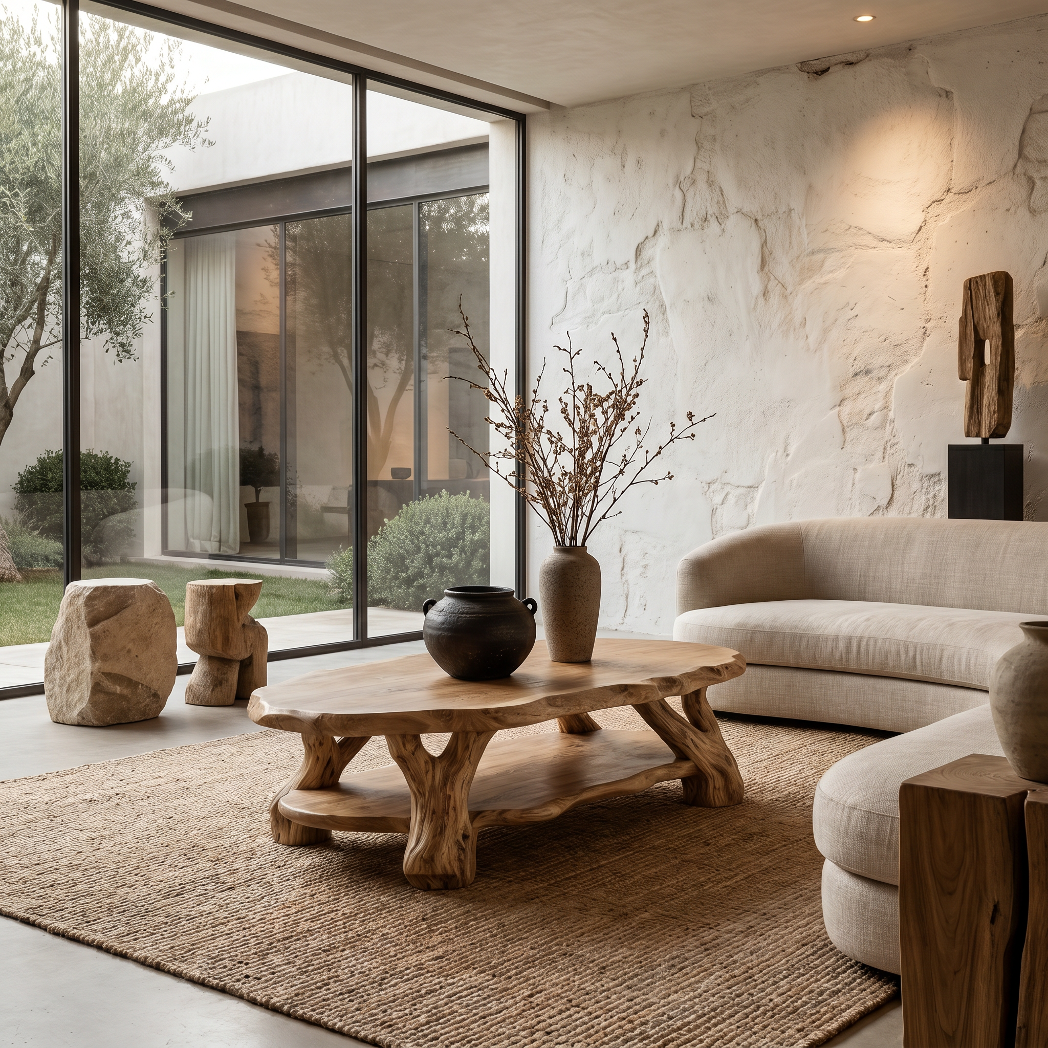 Nature Inspired Coffee Table With Sculptural Root Wood Design For Living Room