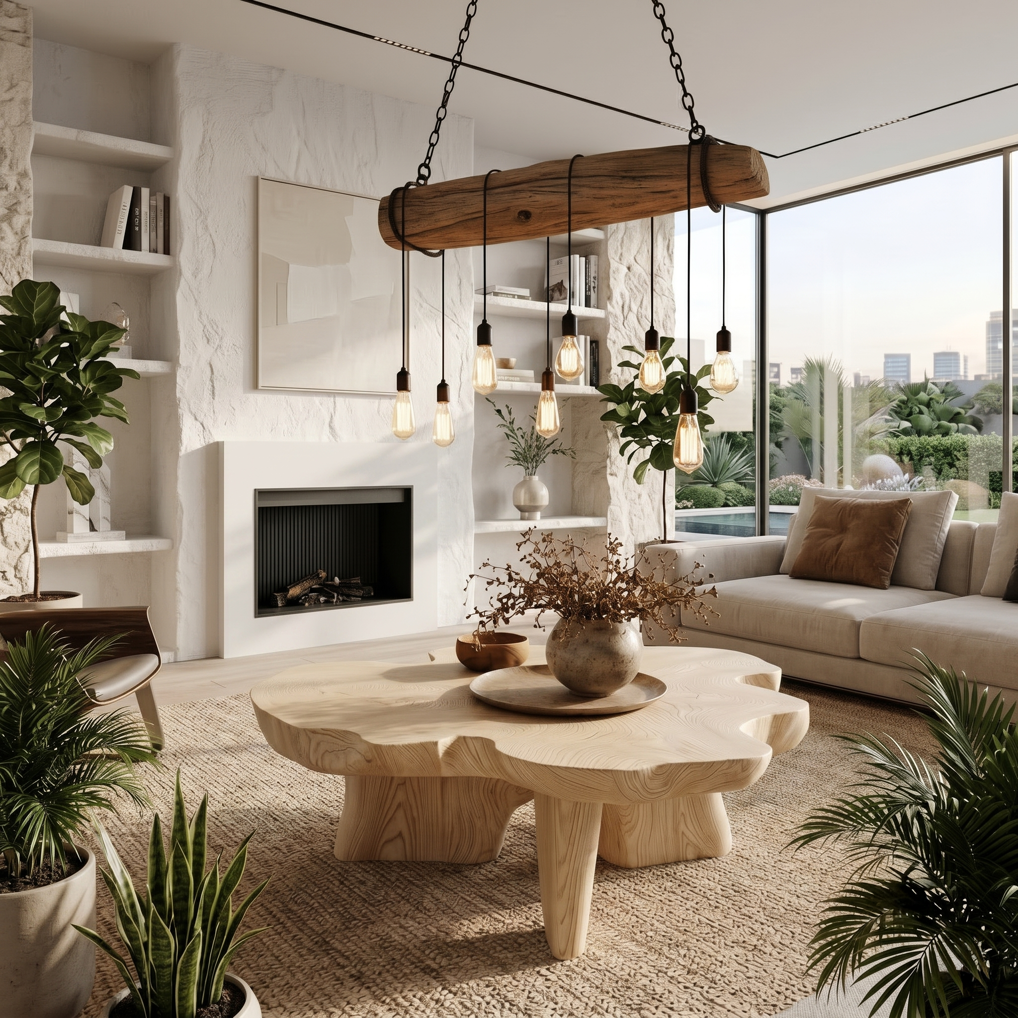 Organic Coffee Table Sculptural Wood Base For Living Room