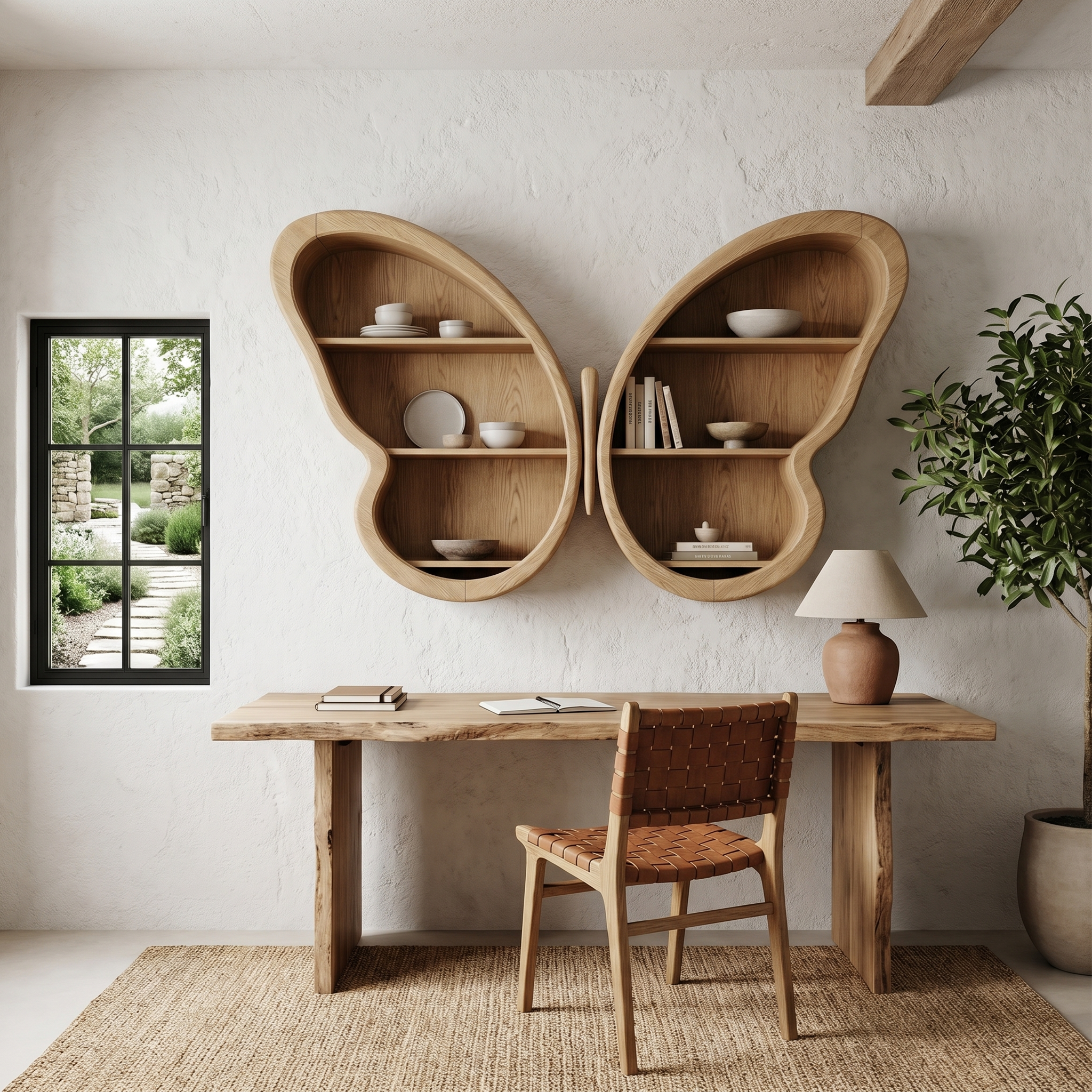 Modern Butterfly Wall Shelf With Sculptural Wooden Display Storage For Living Room