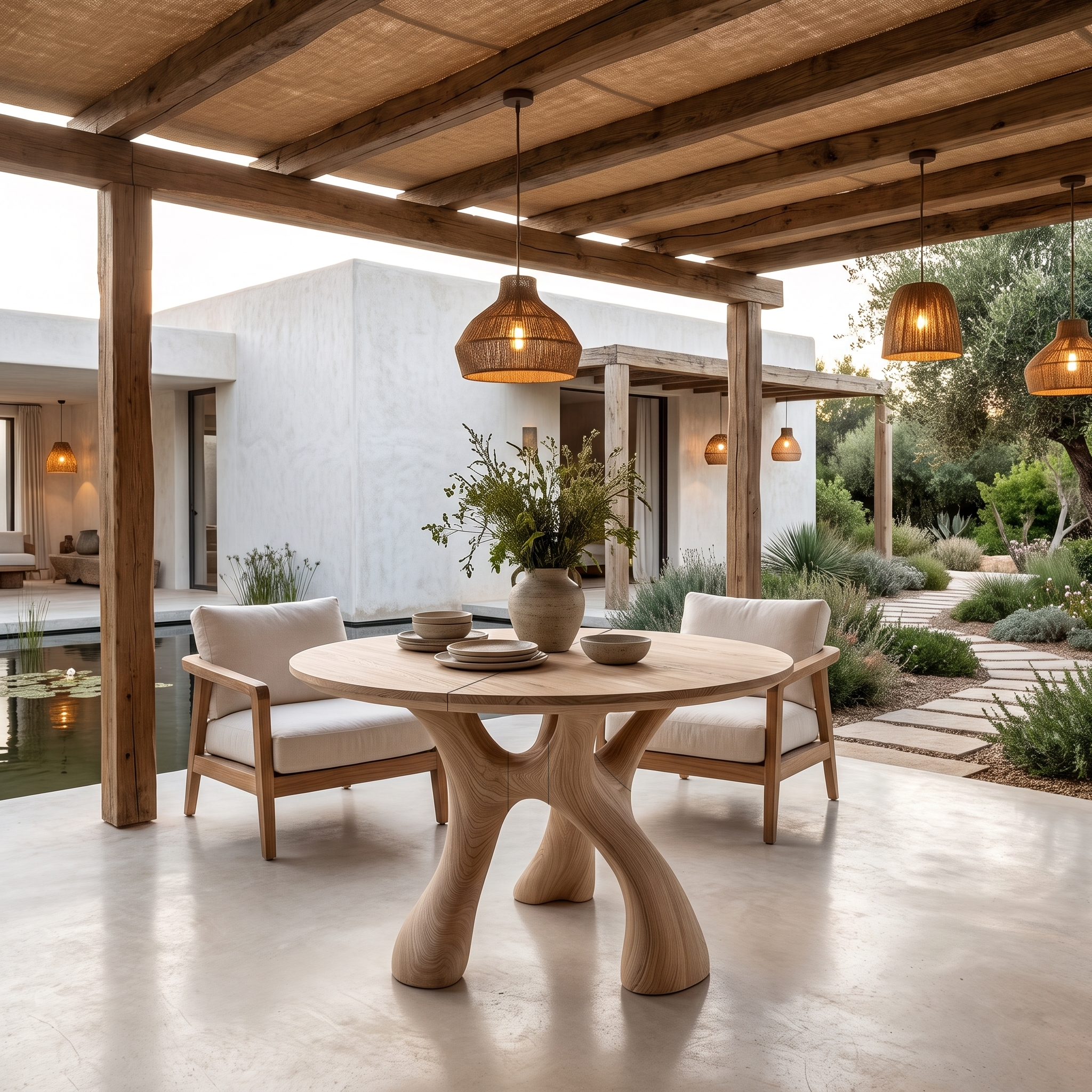 Organic Round Dining Table With Sculptural Infinity Design For Dining Room And Kitchen