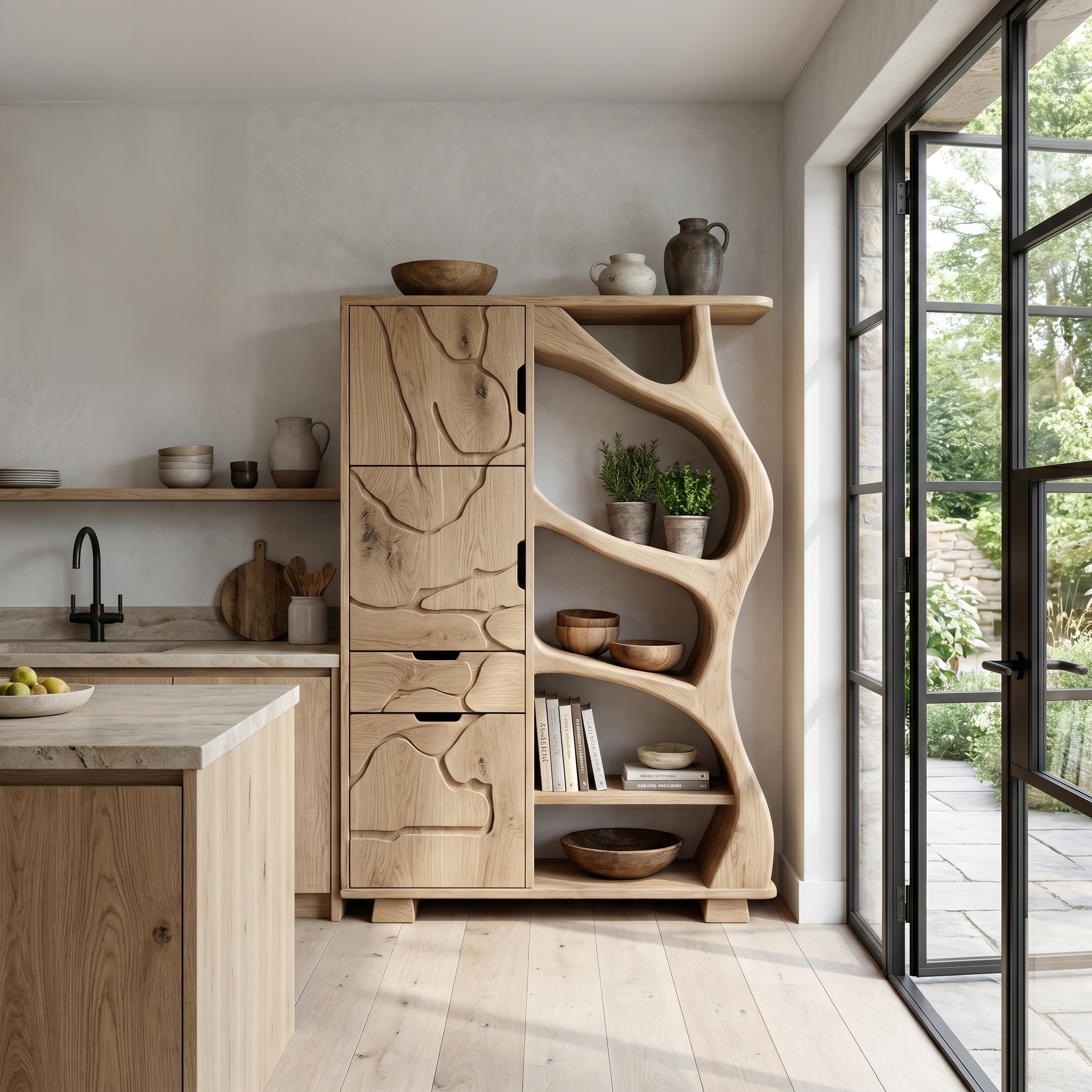Nature Inspired Entryway Cabinet Organic Storage Design