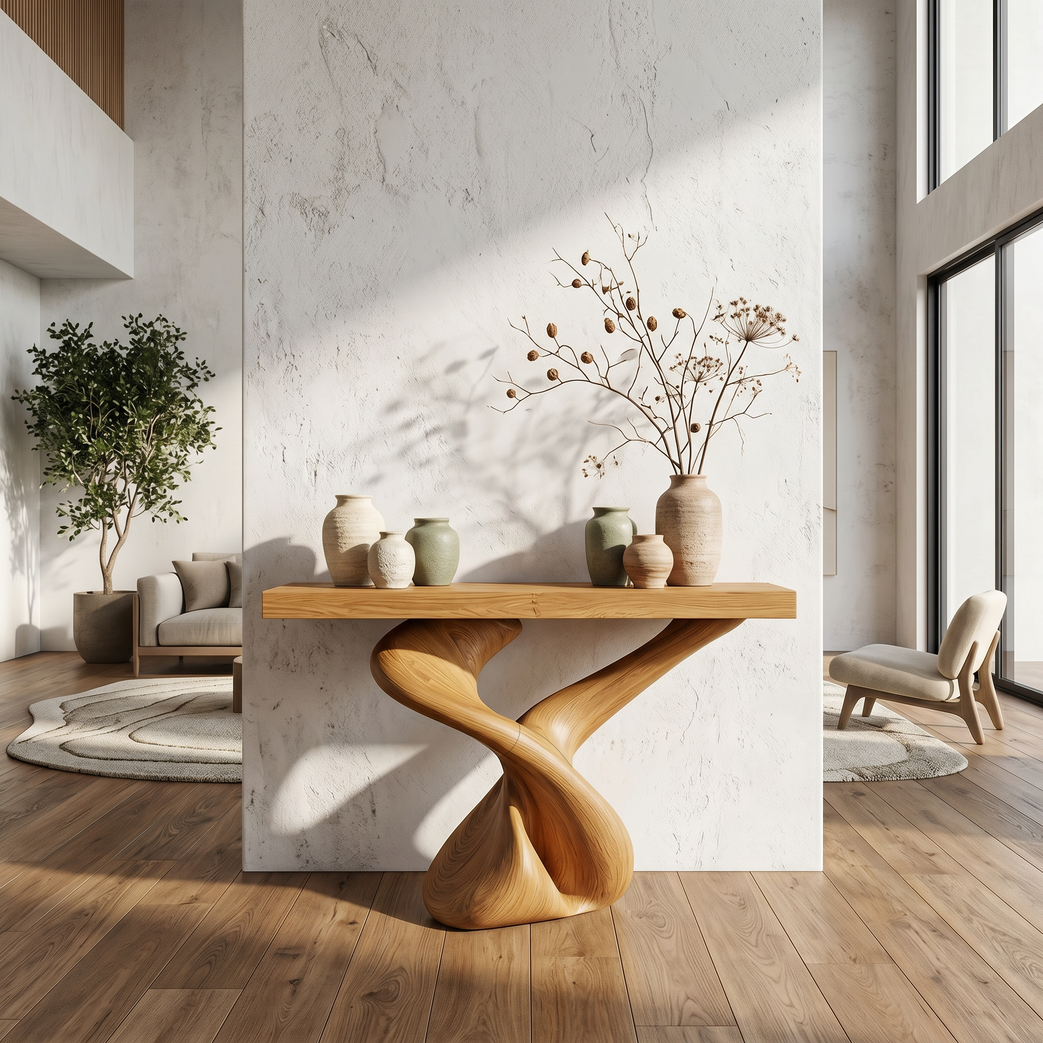 Organic Sculptural Console Table With Artistic Curved Base For Entryway