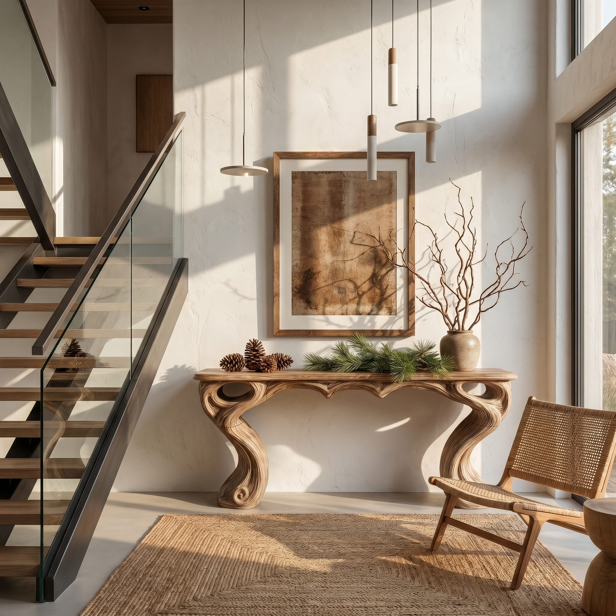 Organic Console Table With Hidden Drawers For Entryway Living Room And Hallway