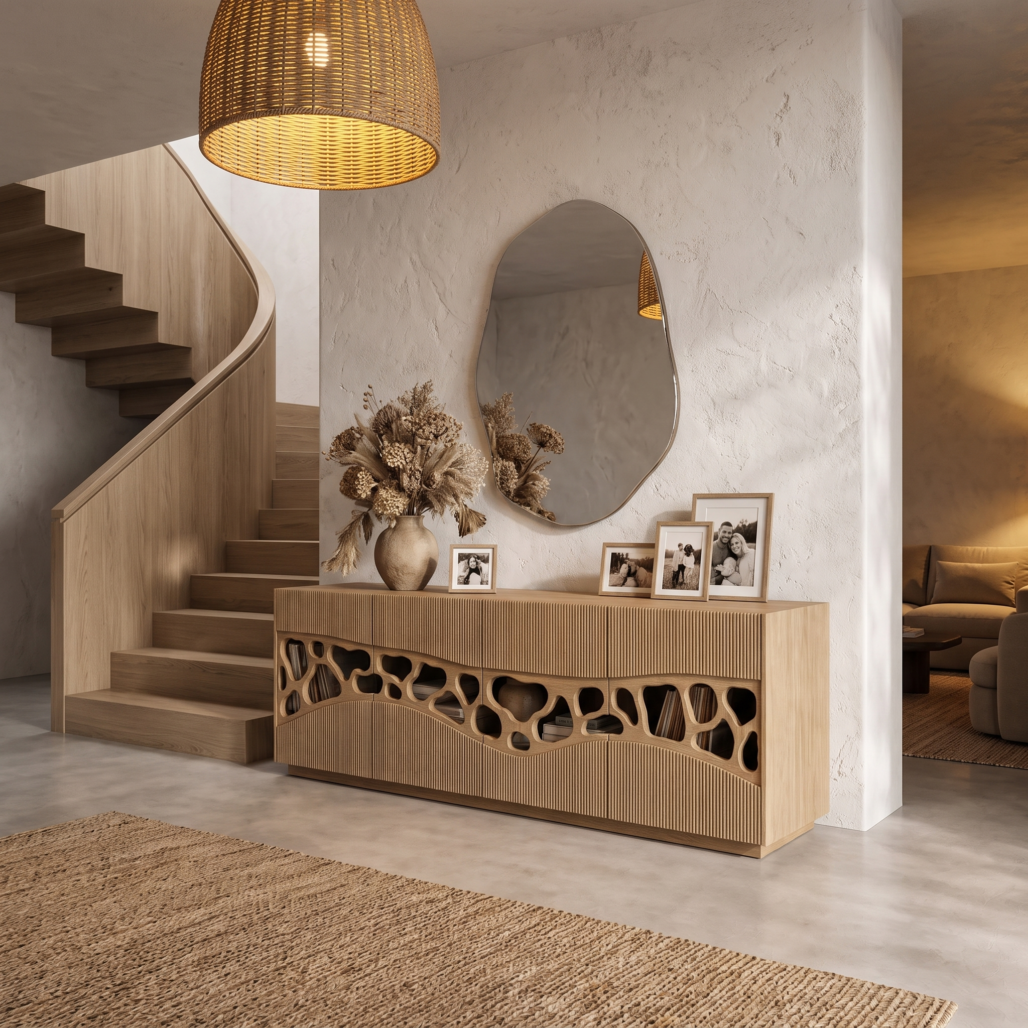 Contemporary Sideboard With Organic Cutout Design For Dining Room And Living Room