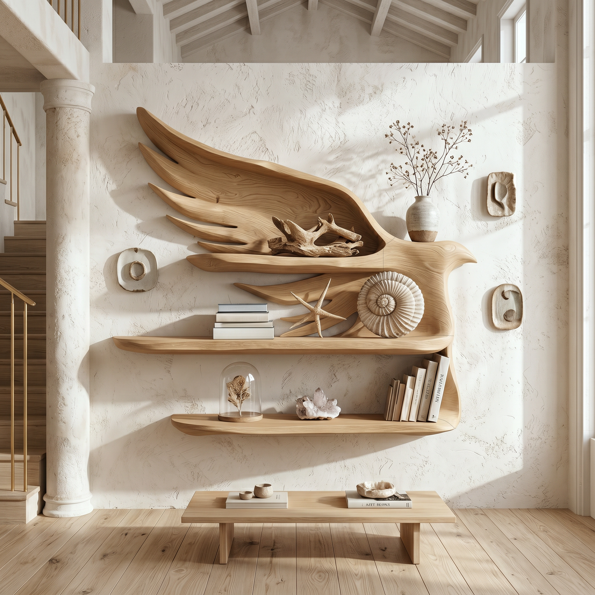 Handcrafted Wave Bookshelf With Artistic Curved Structure For Home Decor