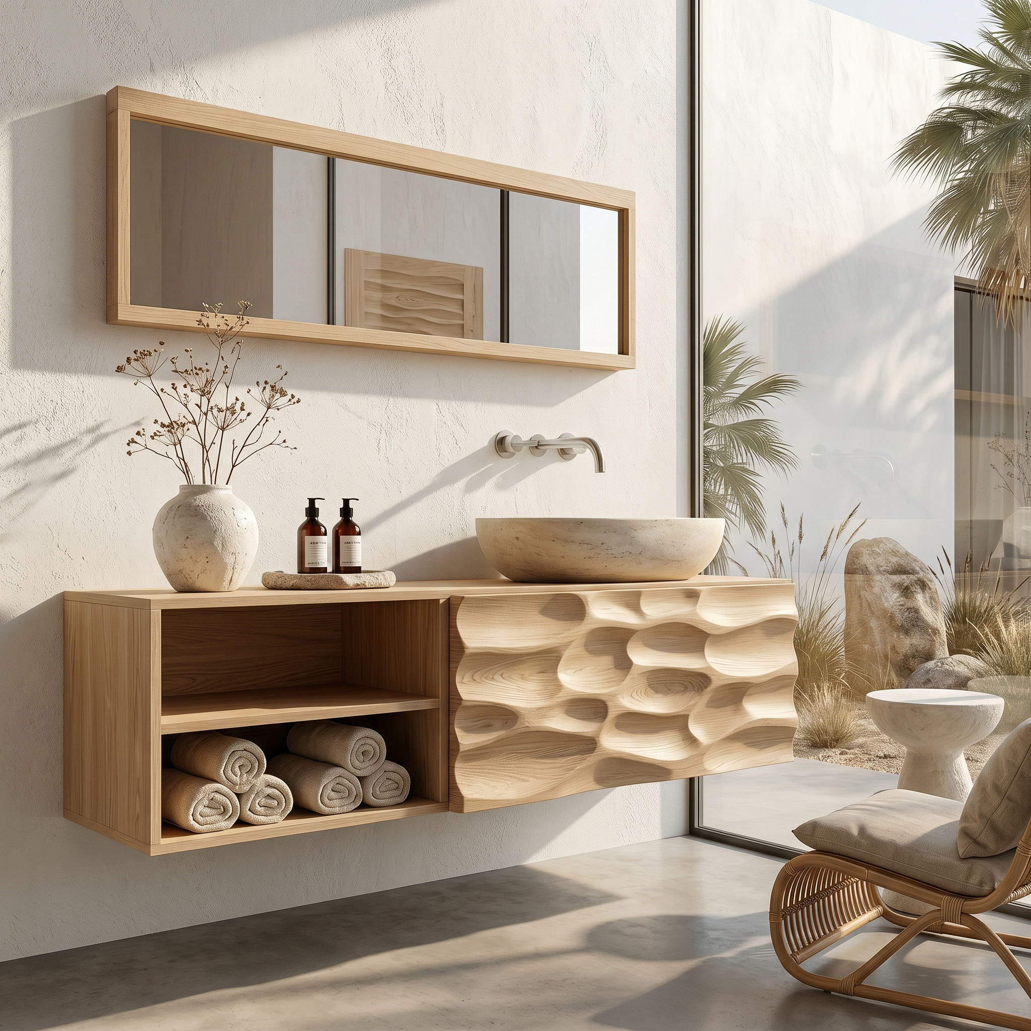 Handcrafted Organic Bathroom Vanity With Floating Storage Cabinet For Bathroom