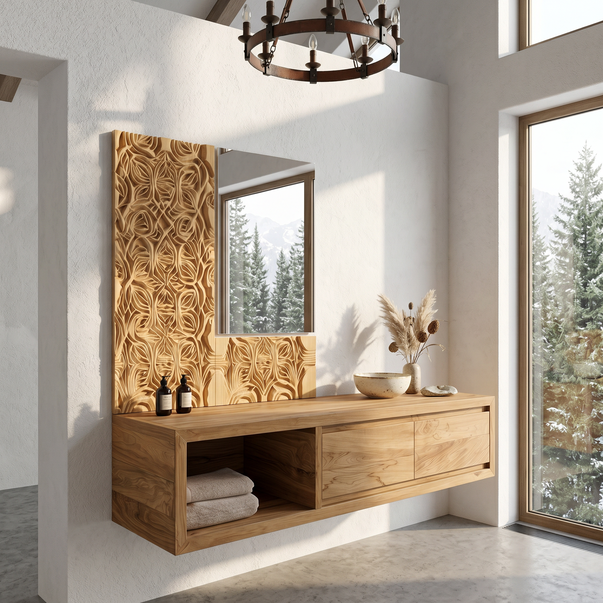 Organic Modern Floating Bathroom Vanity With Open Storage