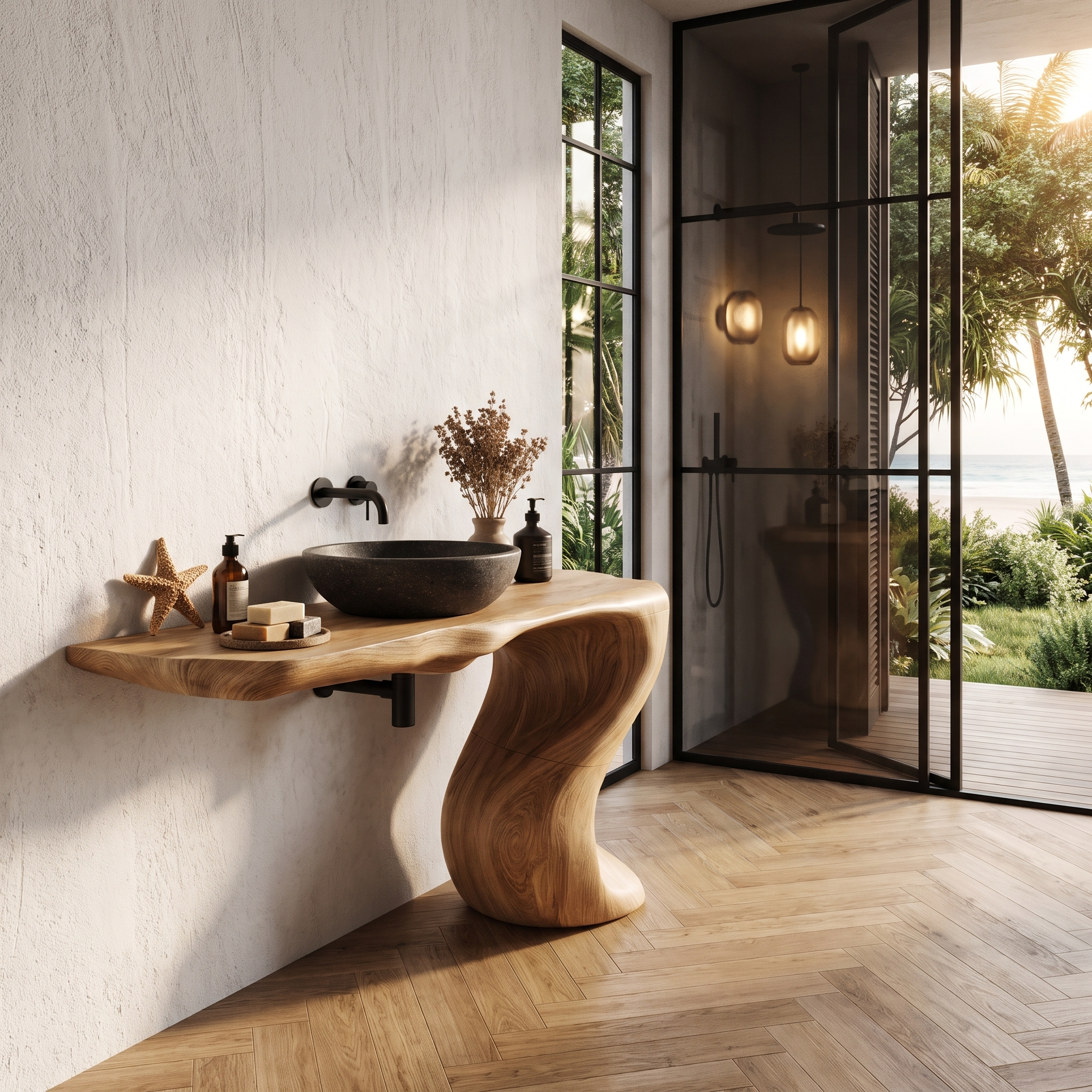 Organic Modern Bathroom Vanity With Tree Root Inspired Design For Powder Room