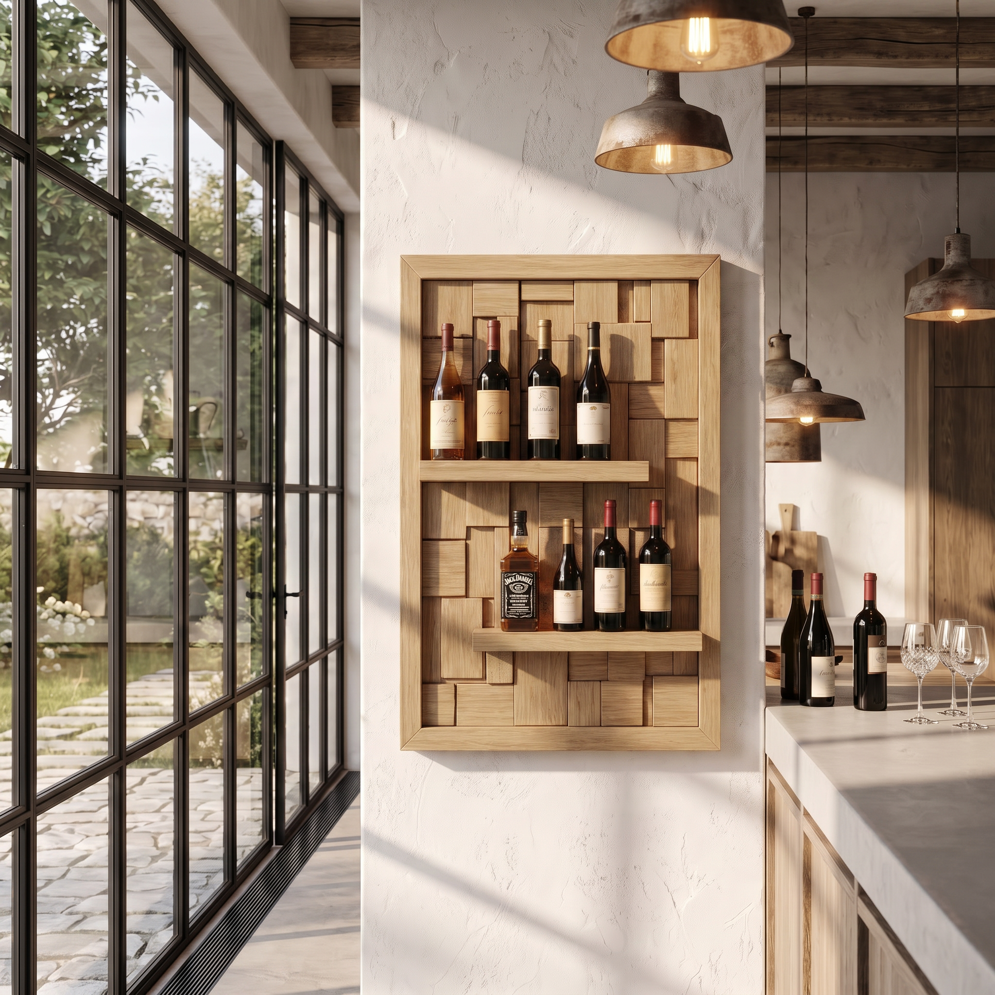 Wall Mounted Wine Holder With Open Bottle Display For Home Bar