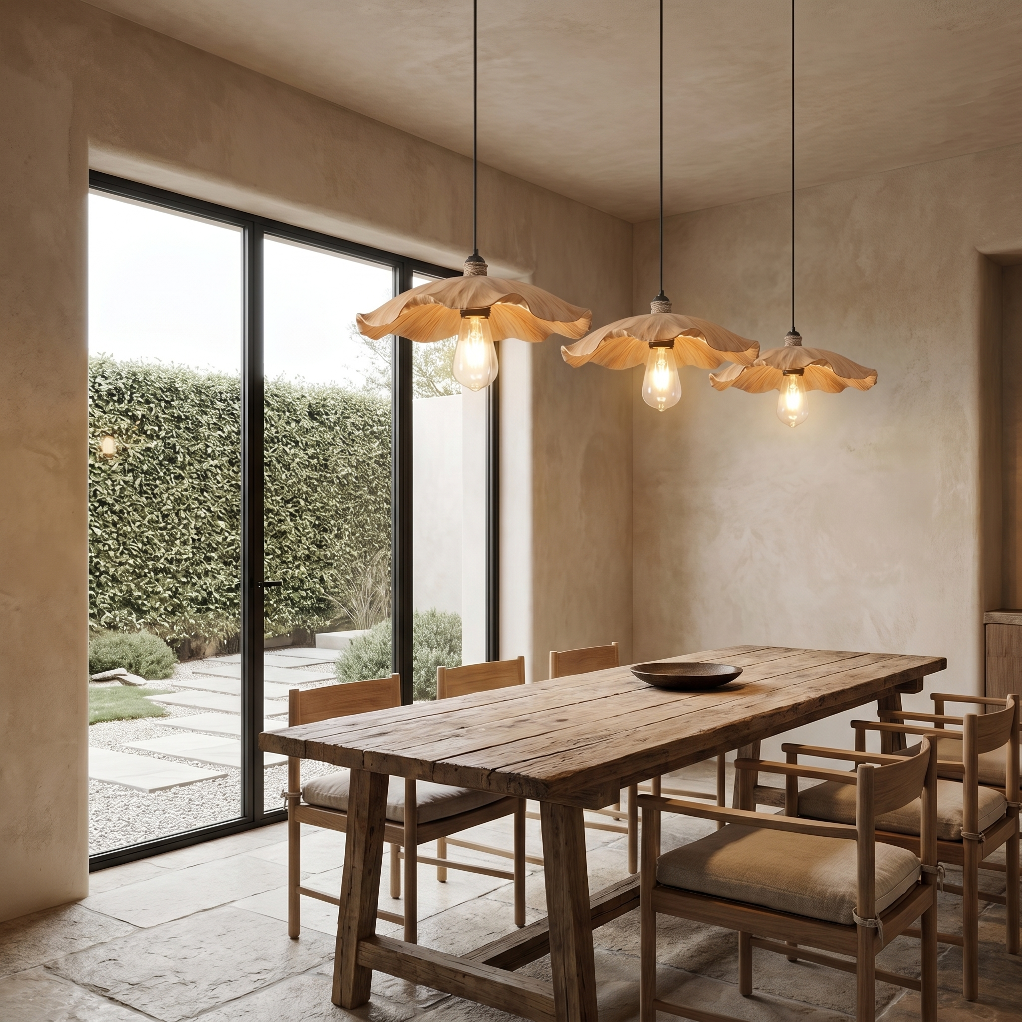 Bohemian Pendant Lamp With Wooden Leaf Shape Design For Living Room