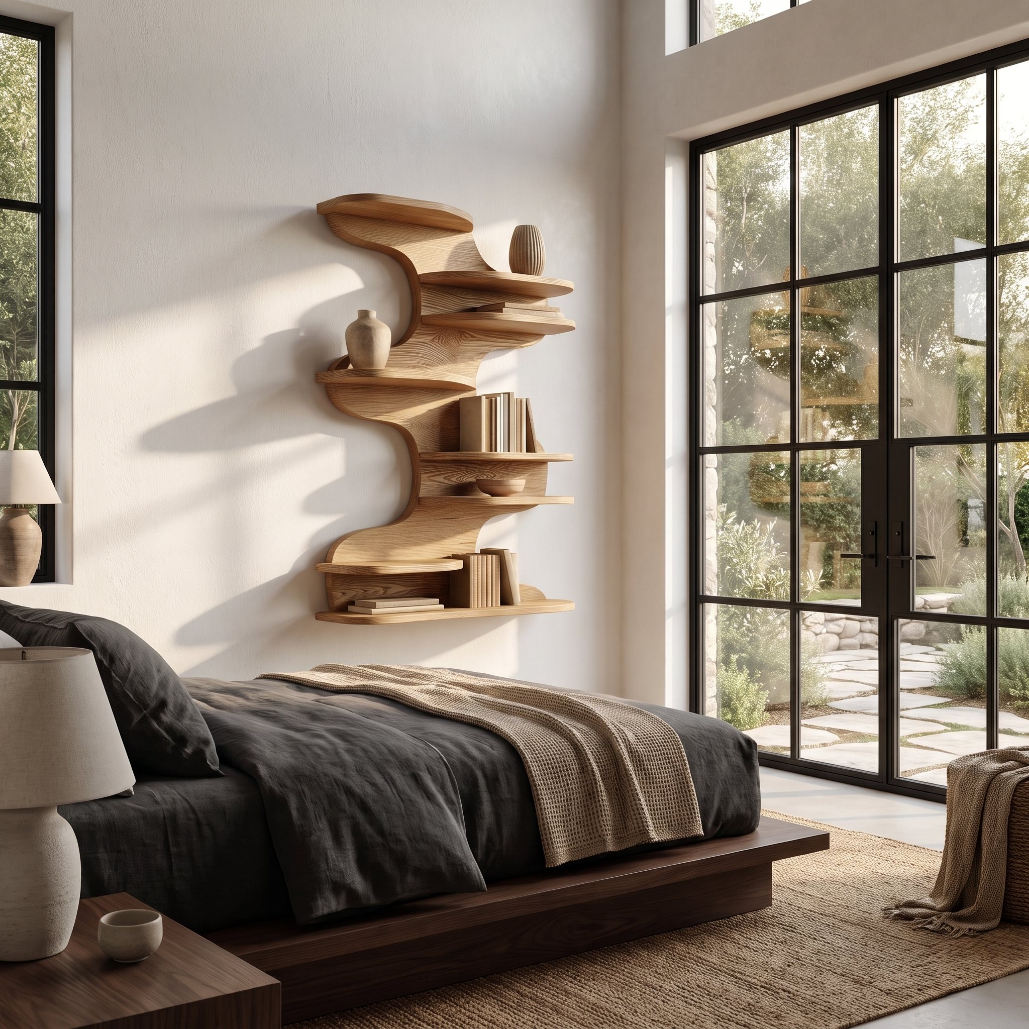 Modern Floating Shelf With Nature Inspired Tree Branch Form For Living Room