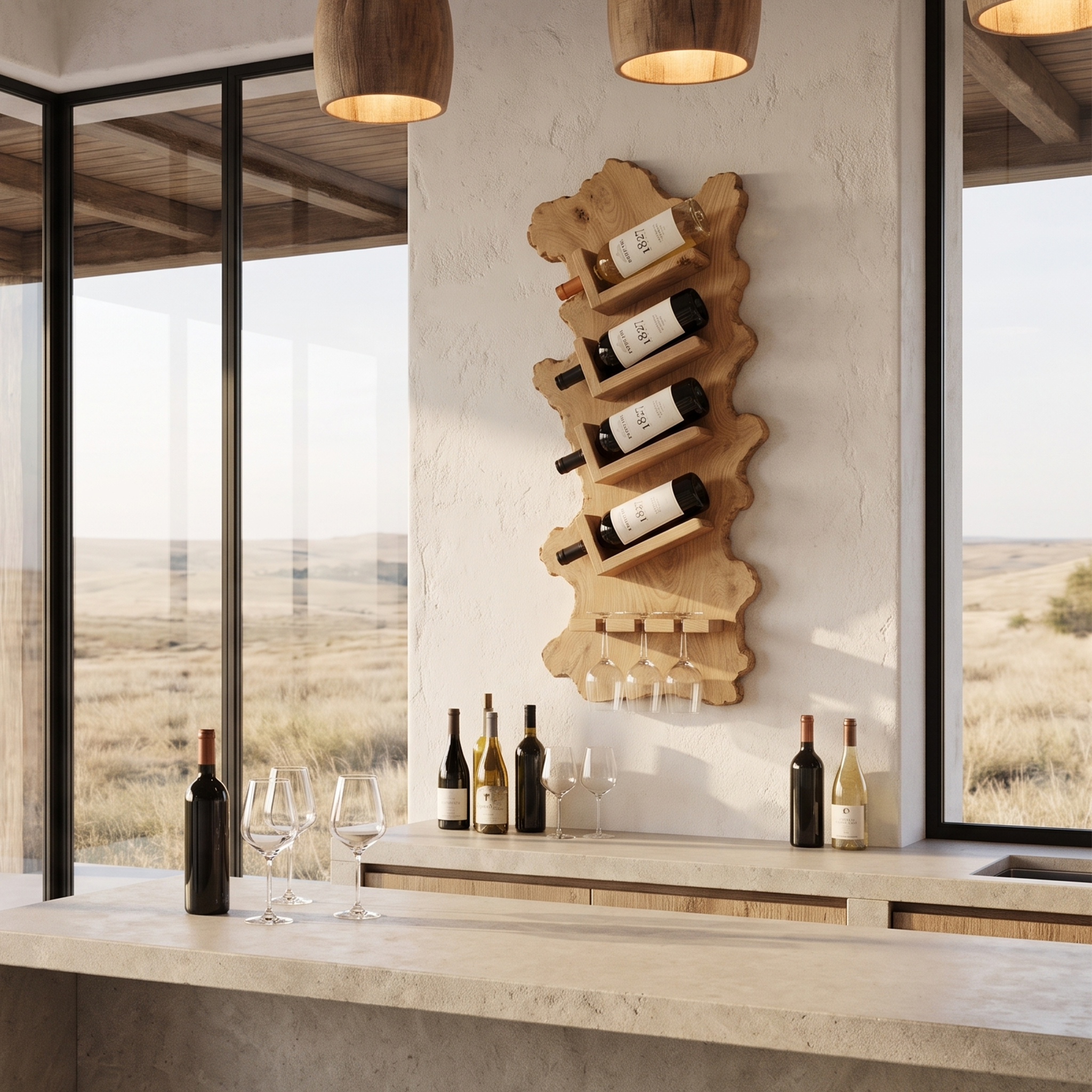 Minimalist Wall Mounted Wine Holder With Open Bottle Storage For Home Bar