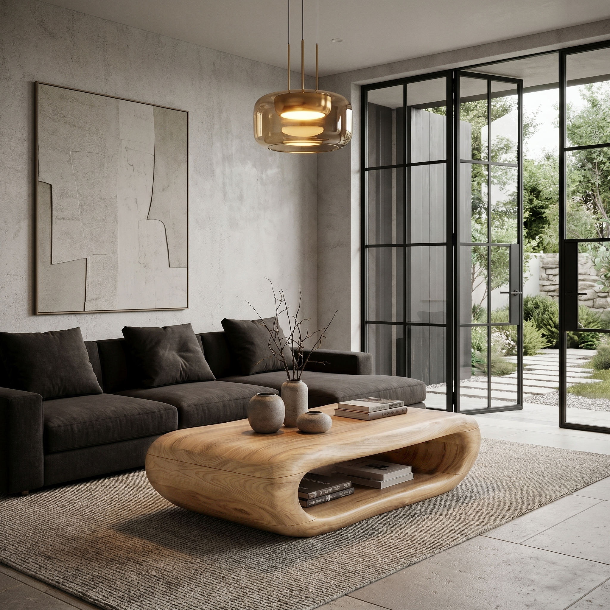 Organic Coffee Table With Open Storage For Living Room