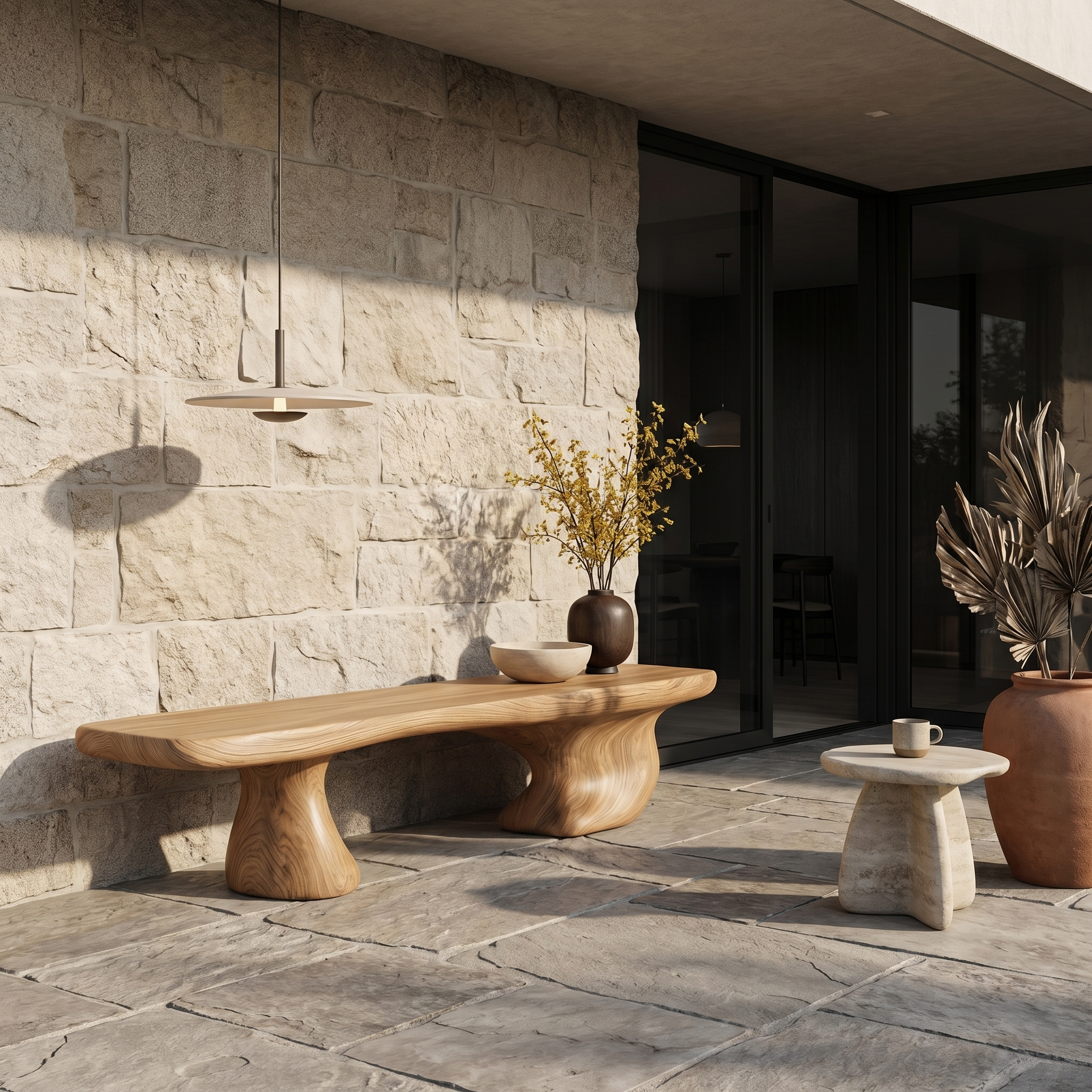 Rustic Wooden Bench Live Edge Design For Living Room Decor