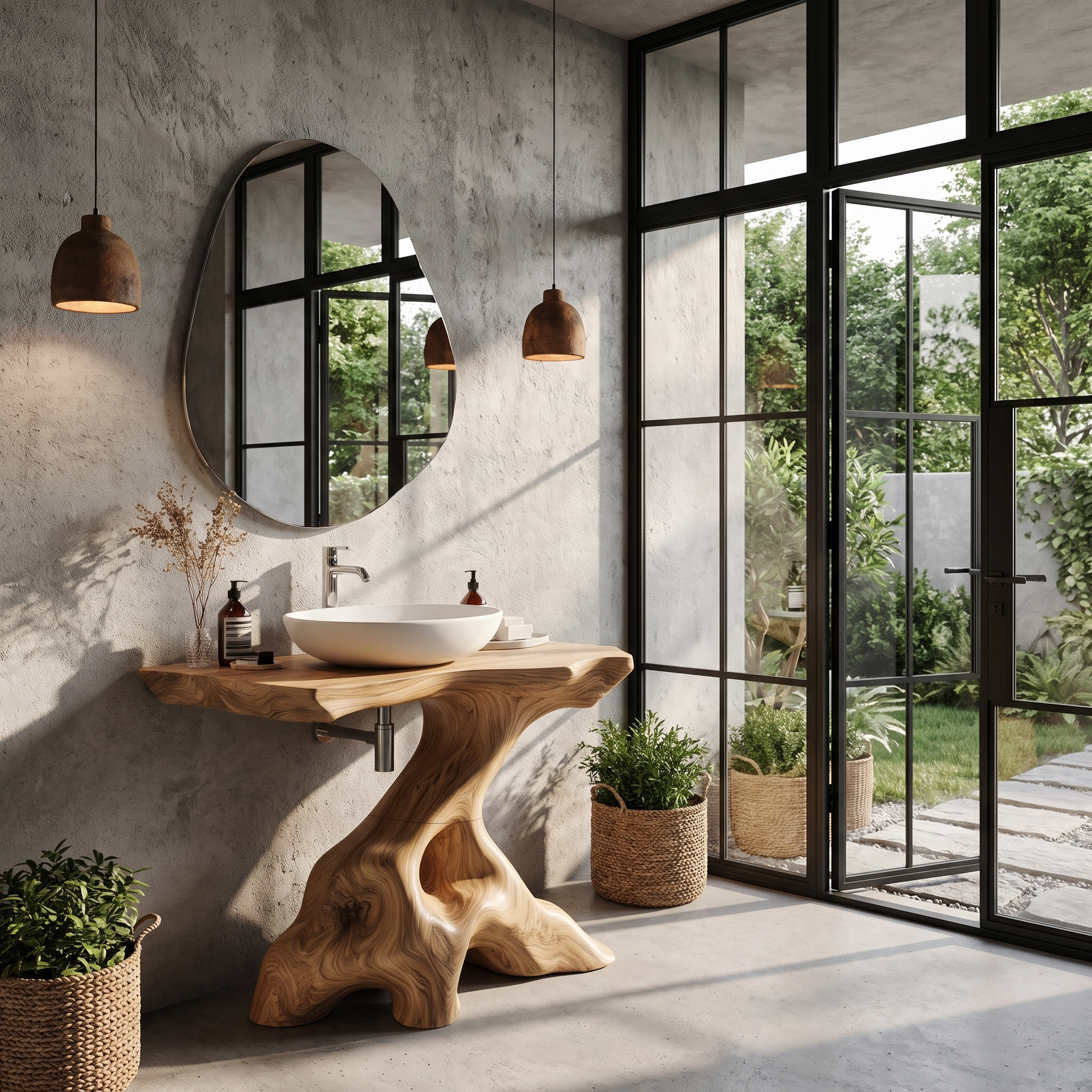 Statement Bathroom Vanity With Nature Inspired Tree Design For Powder Room