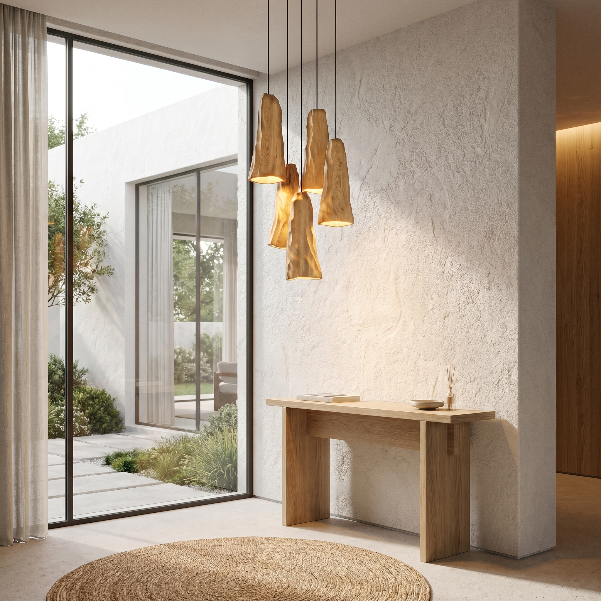 Rustic Wood Pendant Light With Sculptural Charred Log Design For Dining Room And Kitchen