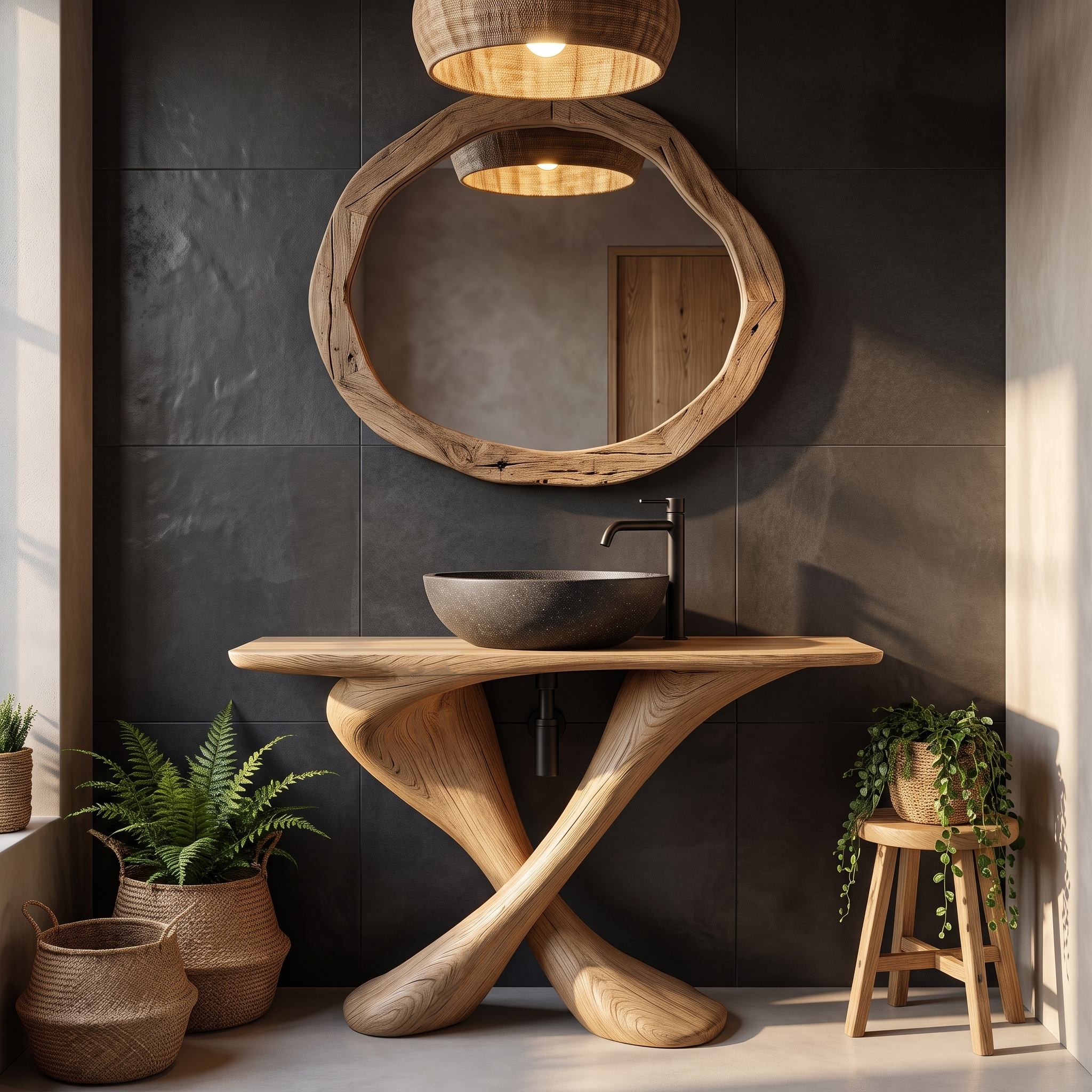 Organic Bathroom Vanity With Sculptural Tree Trunk Base For Bathroom