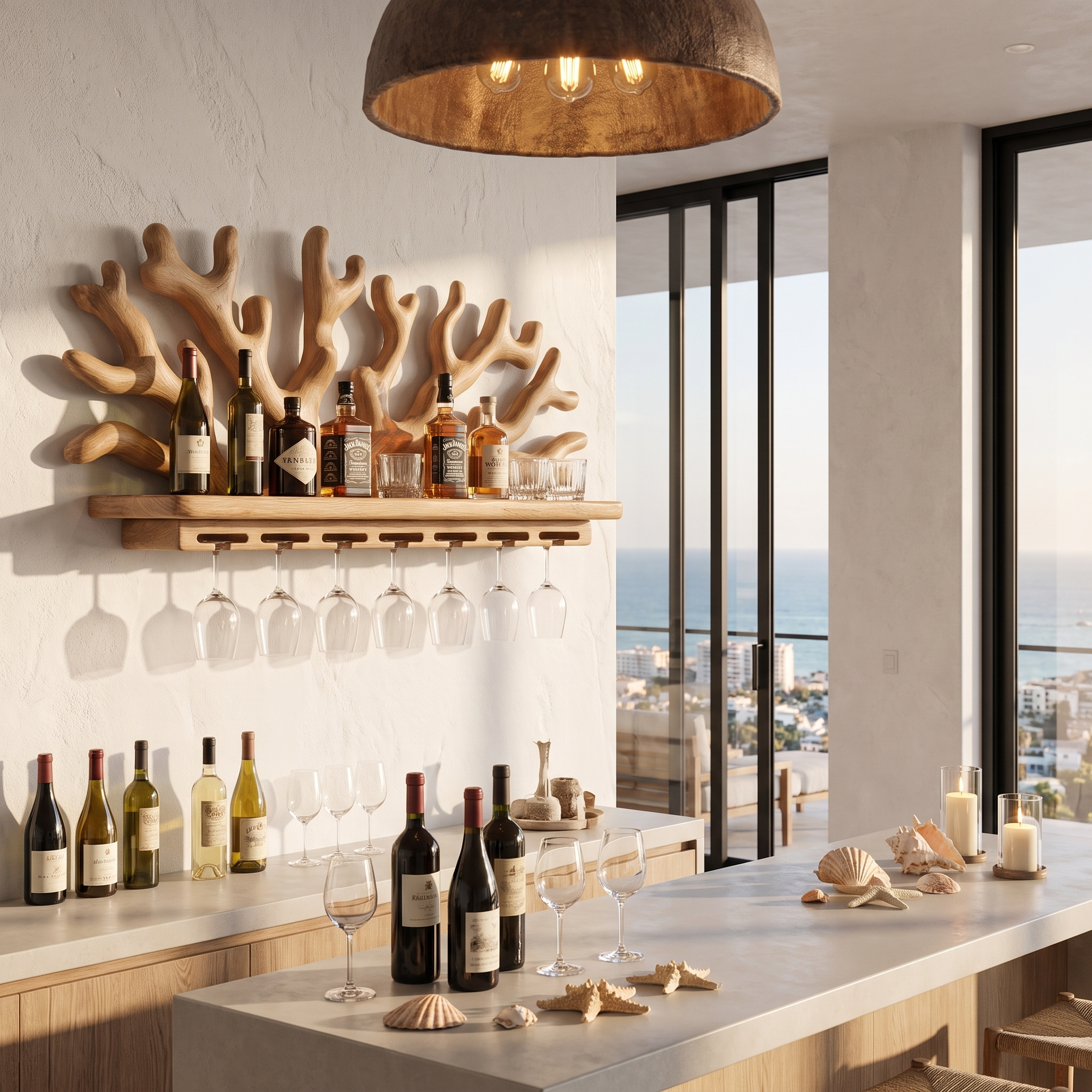 Organic Floating Wine Holder With Live Edge Display For Dining Room