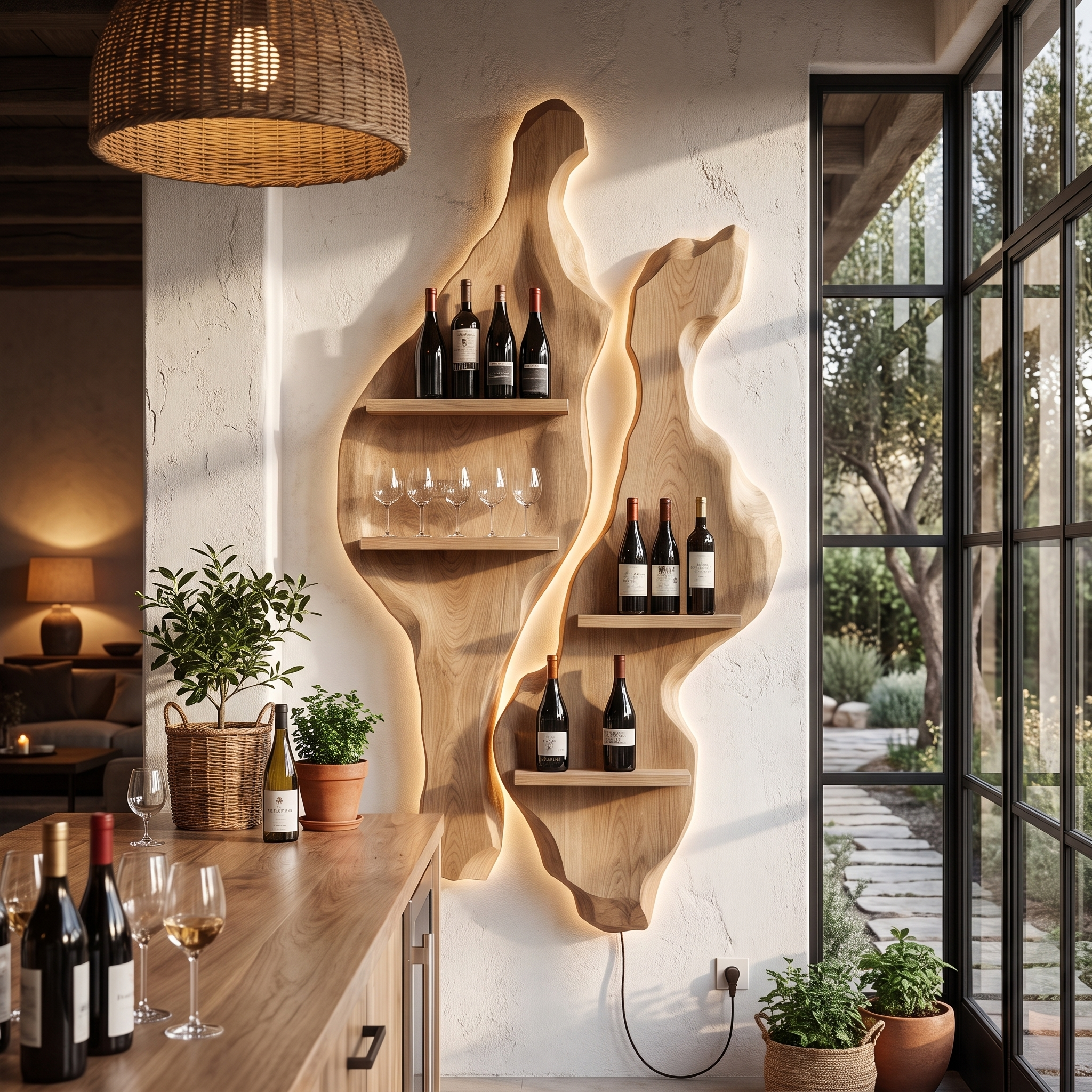 Rustic Sculptural Wine Holder Wall Mounted Bottle Storage