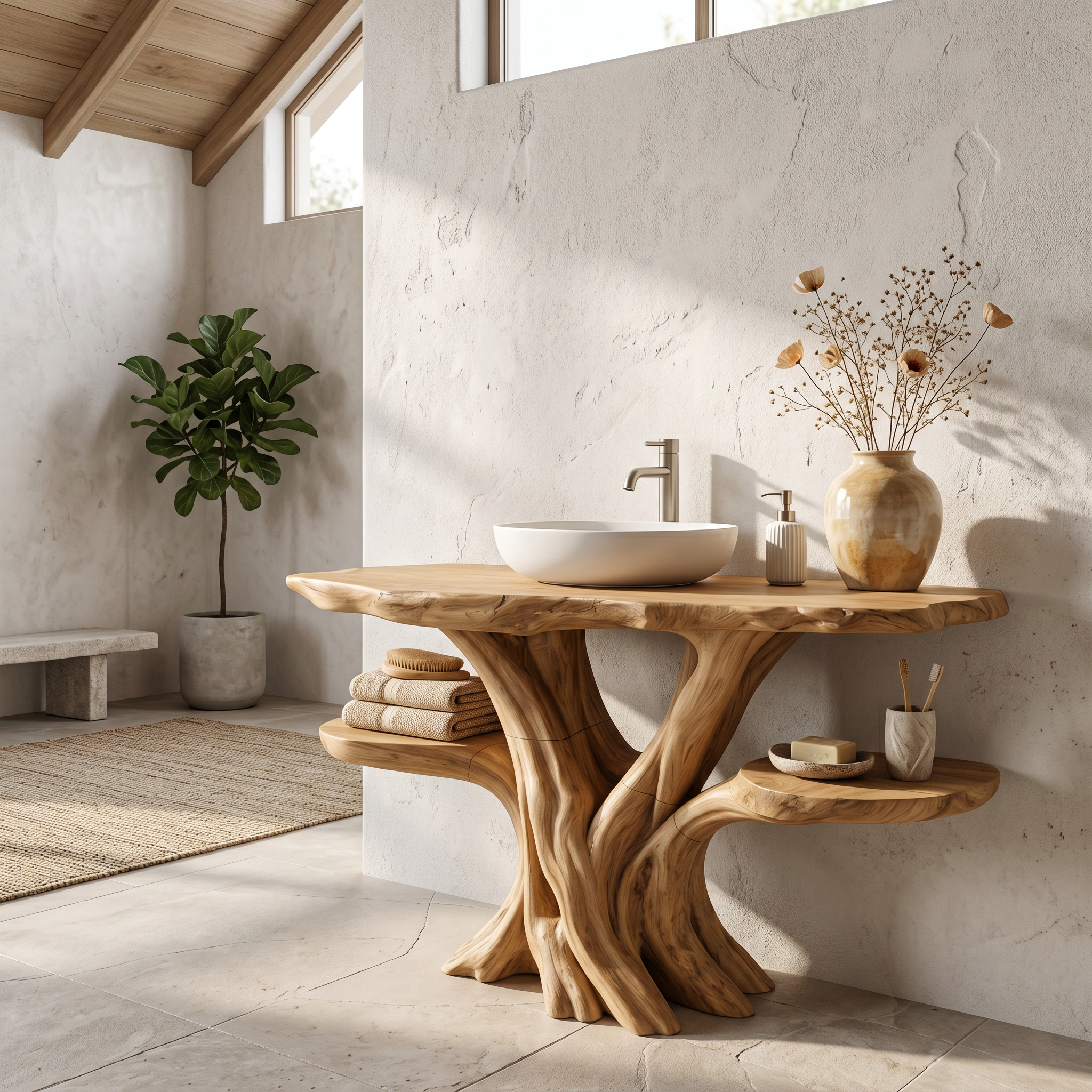 Rustic Tree Branch Bathroom Vanity Wall Mounted Sink Console