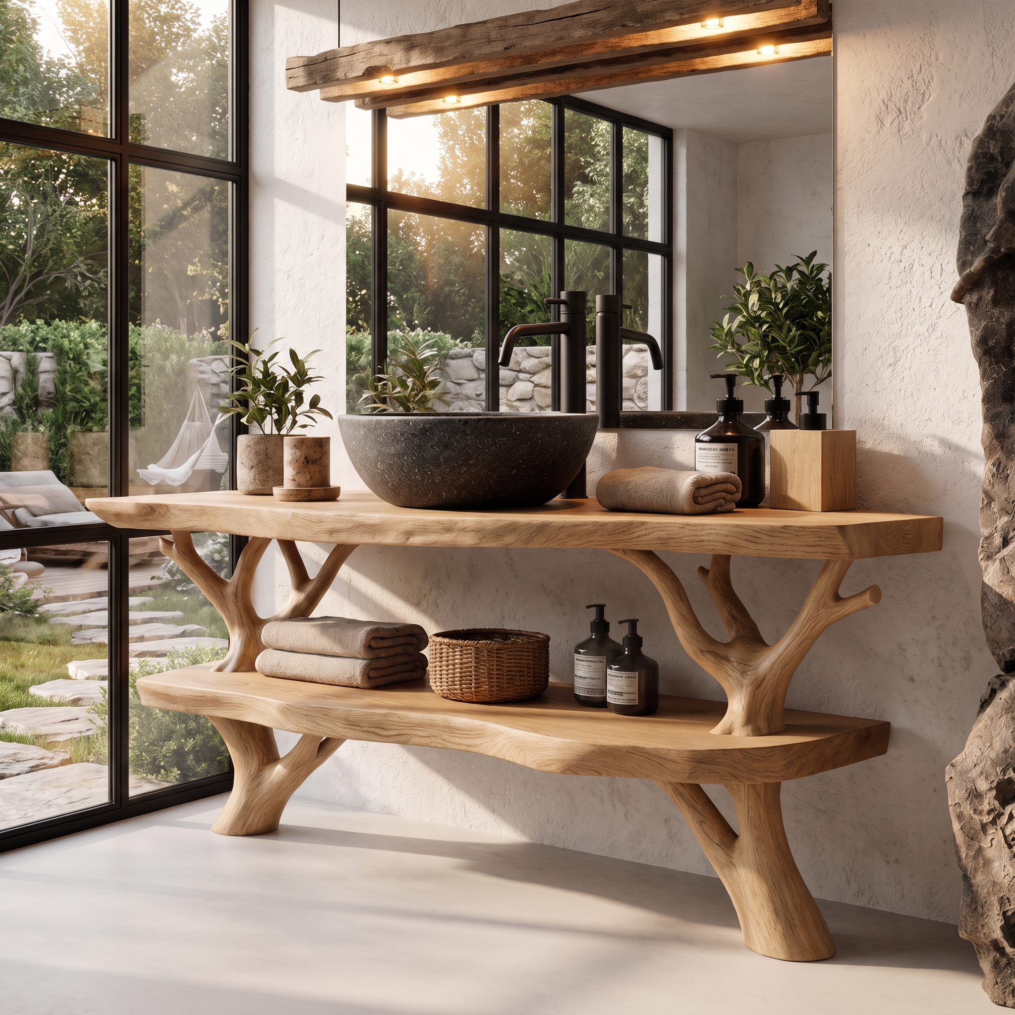 Natural Branch Bathroom Vanity Freestanding Sink Console
