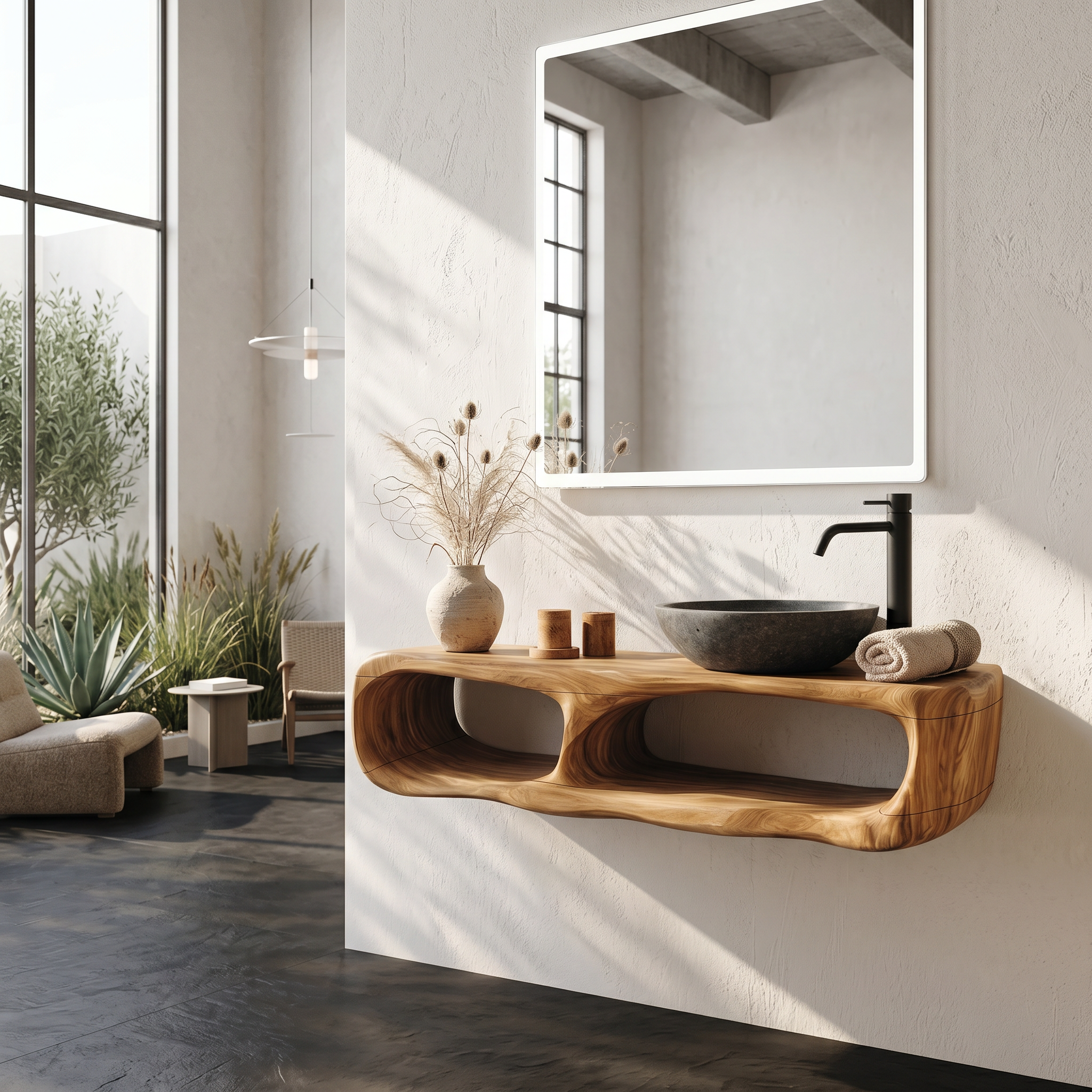 Coastal Organic Bathroom Vanity Wall Mounted Sink Console