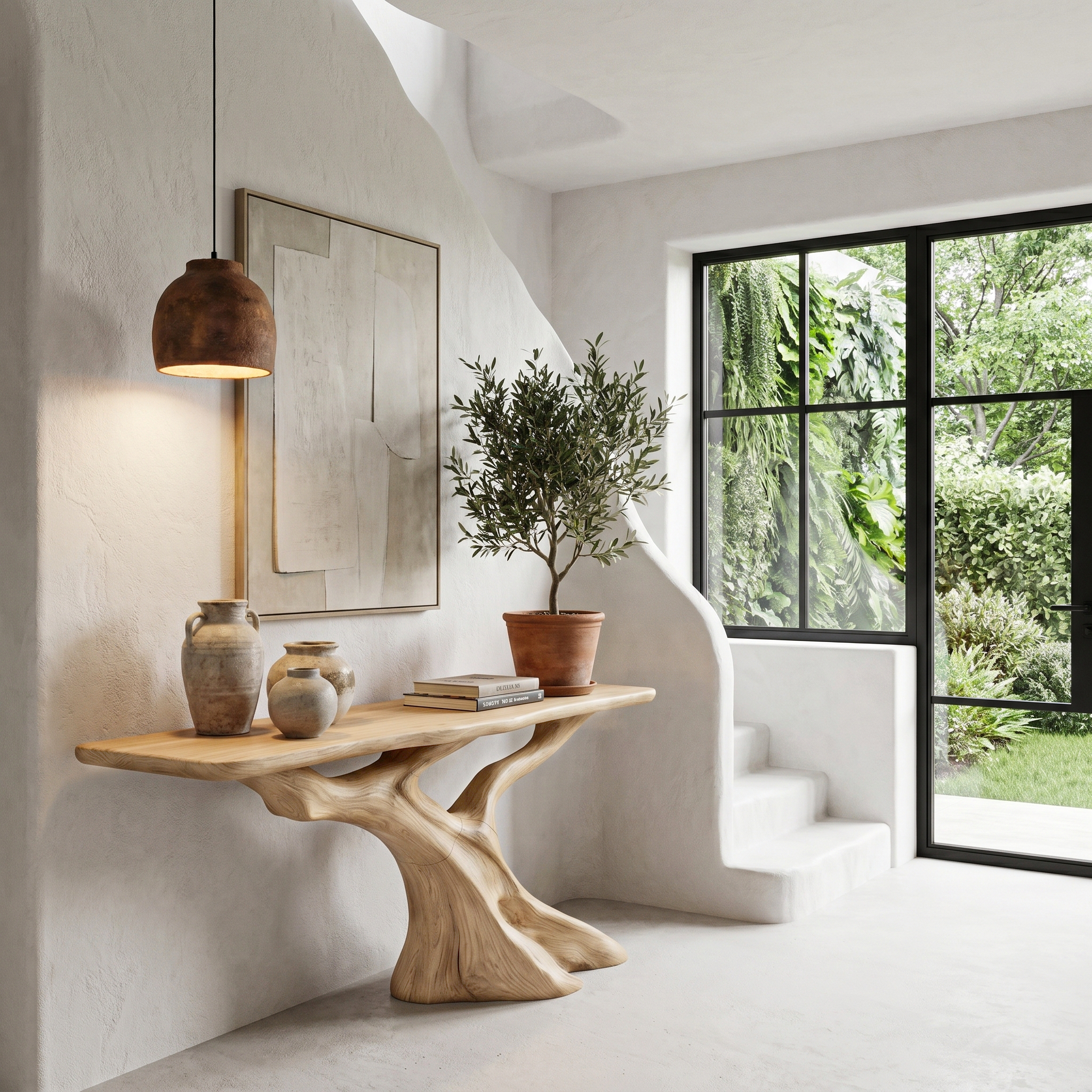 Nature Inspired Console Table With Tree Root Base For Entryway And Living Room