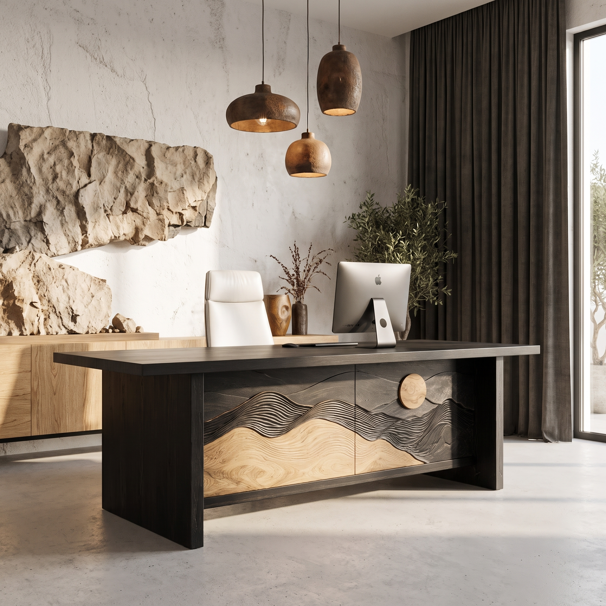 Sculptural Writing Desk Handcrafted Solid Wood Design For Workspace