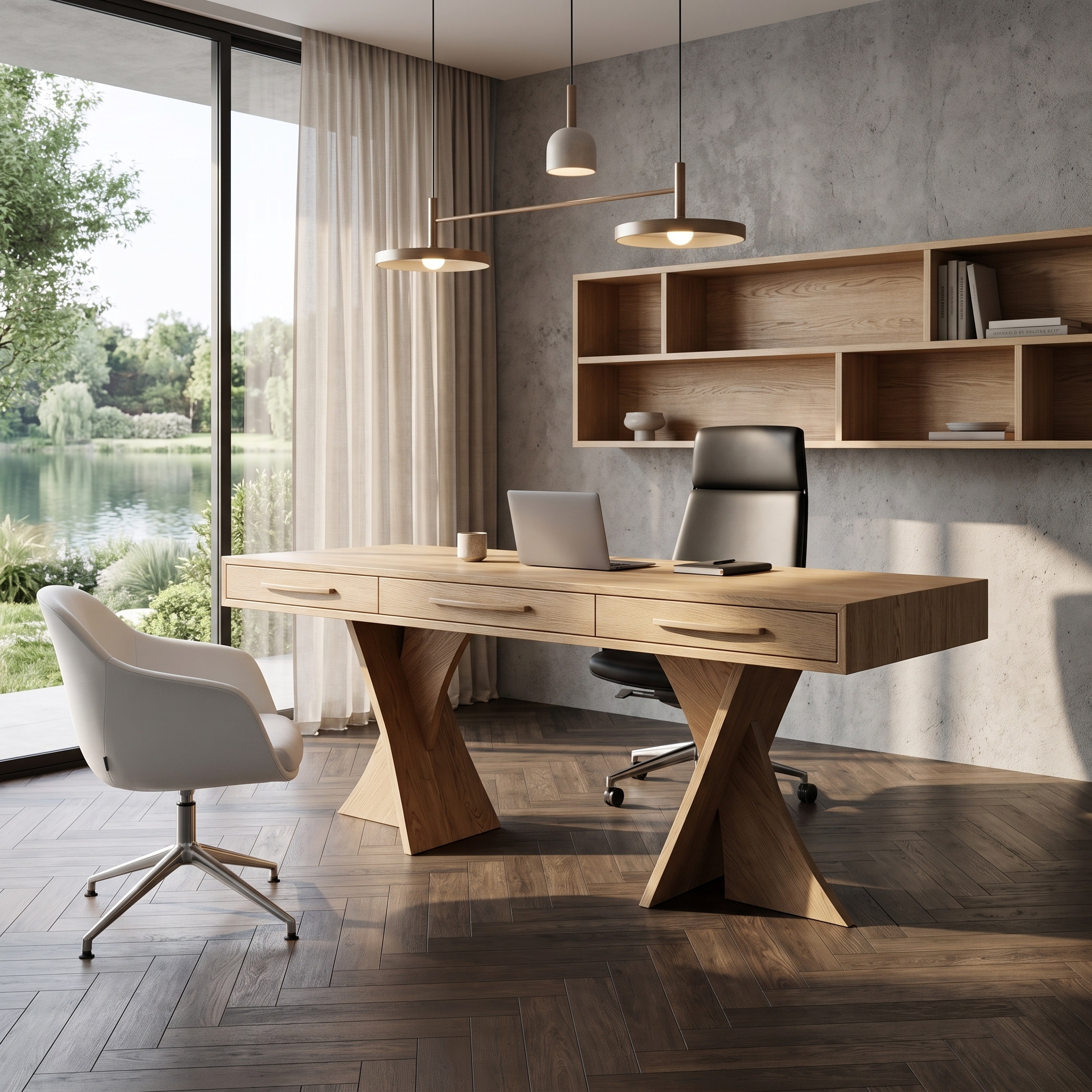 Minimalist X Frame Desk Solid Wood Computer Desk For Home Office