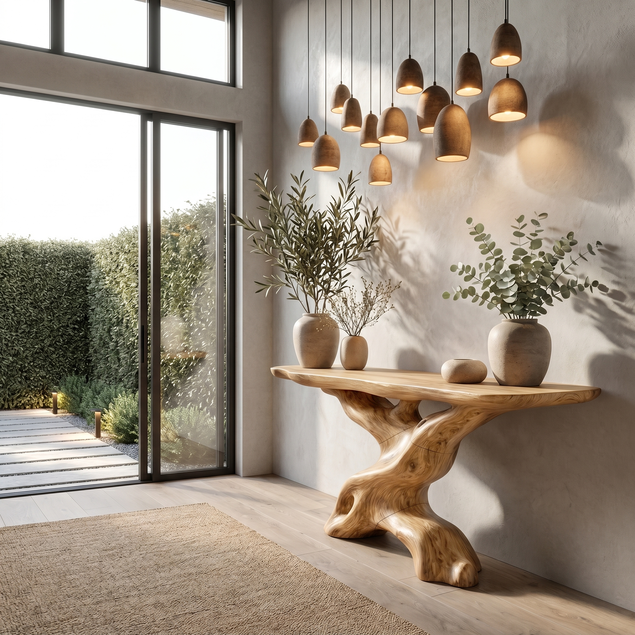Live Edge Console Table With Unique Sculptural Base Design For Living Room