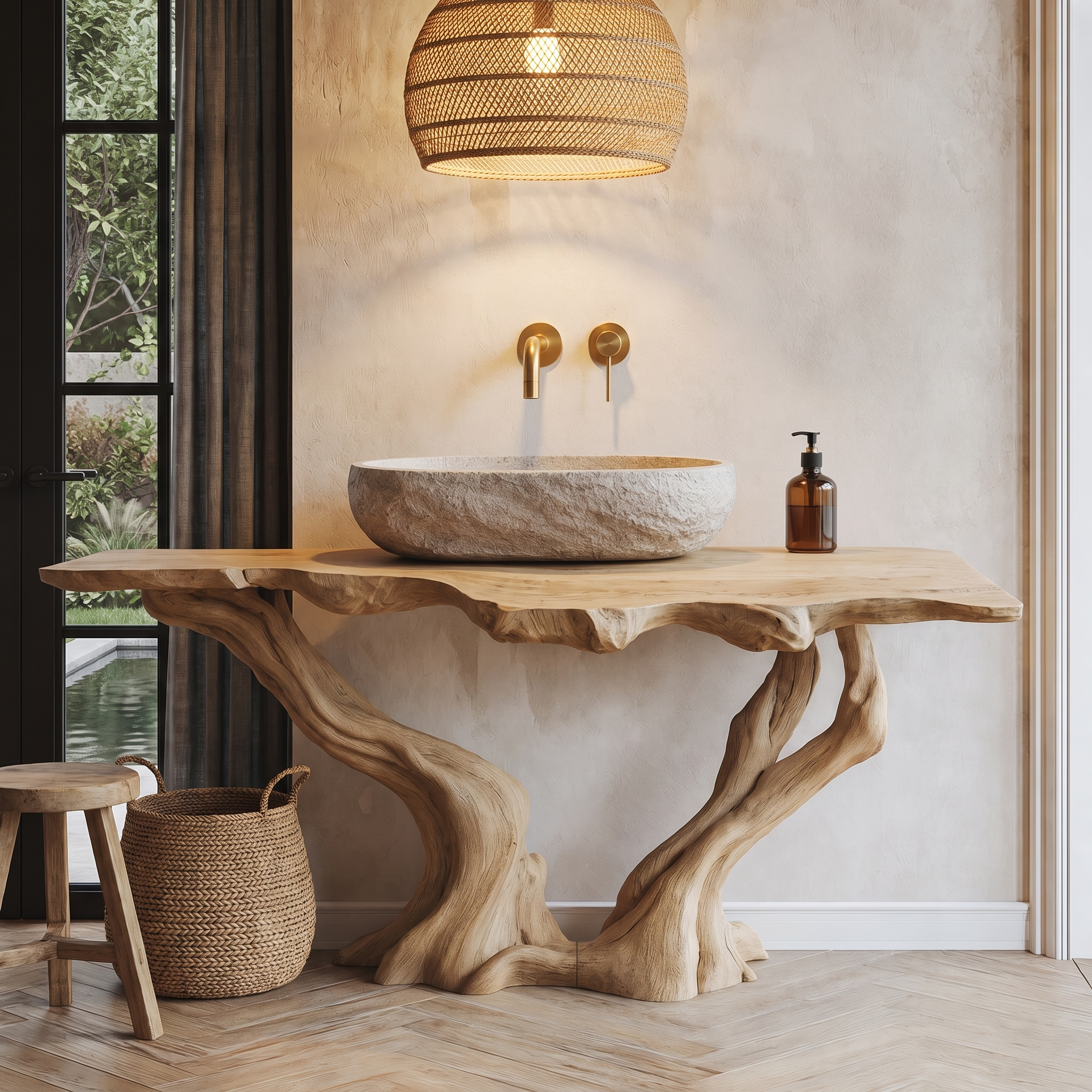 Organic Bathroom Vanity With Sculptural Tree Branch Base For Bathroom