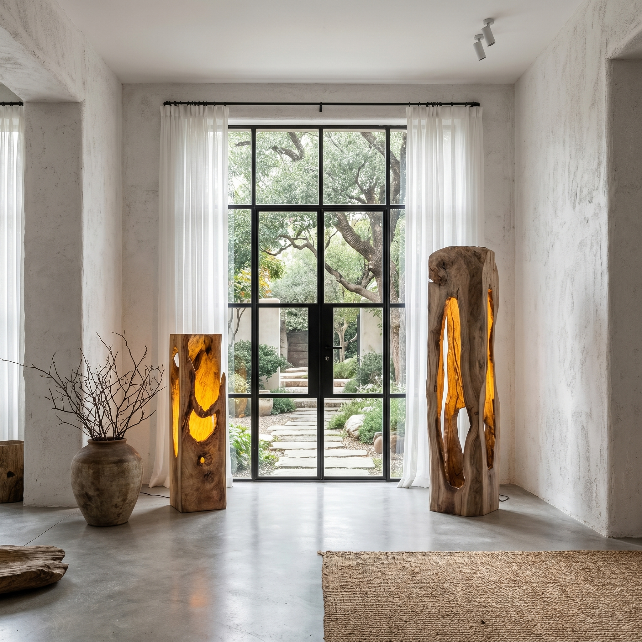 Rustic Floor Lamp With Natural Tree Trunk Design For Living Room And Bedroom