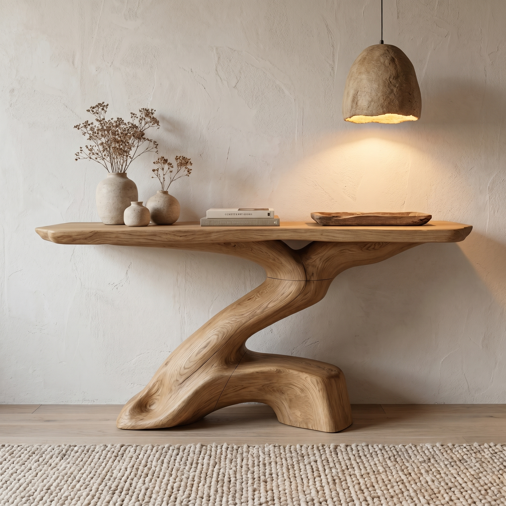 Rustic Console Table With Sculptural Tree Root Base And Solid Wood Top For Entryway And Living Room