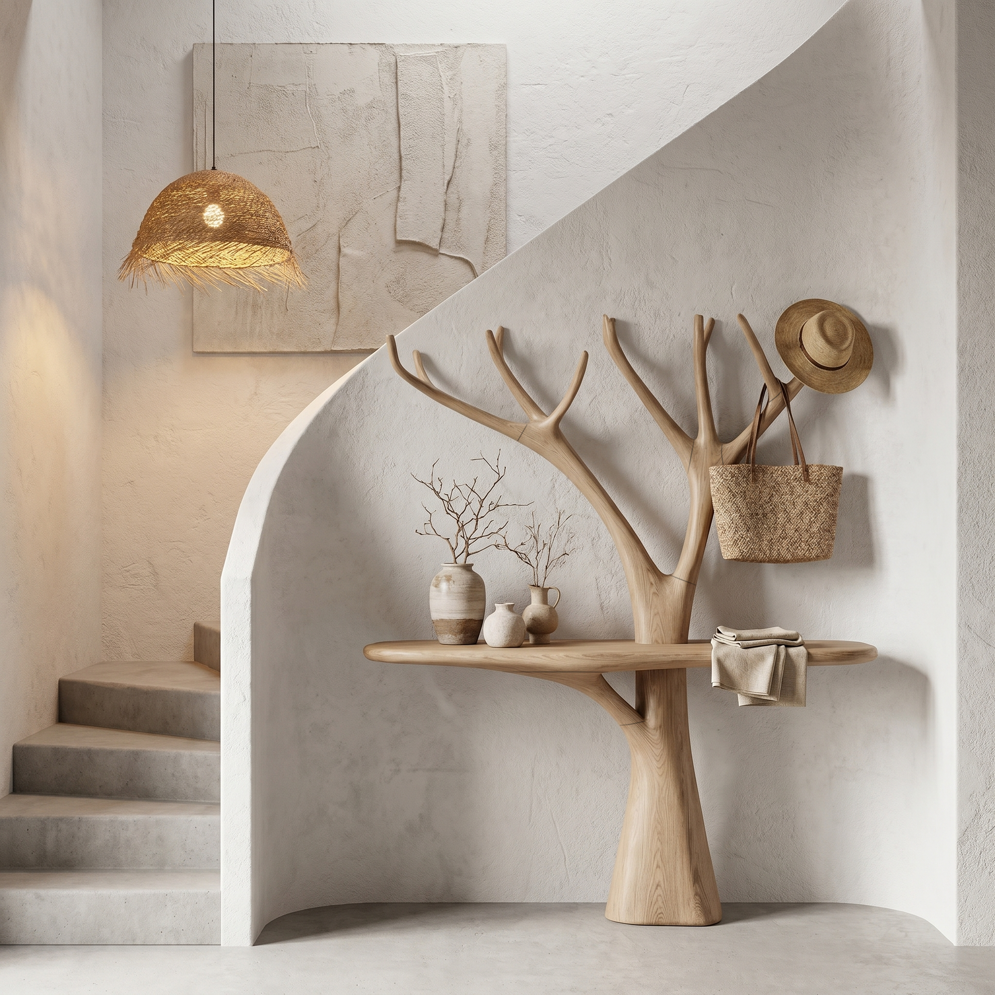 Rustic Organic Console Table With Tree Branch Wood Base For Living Room