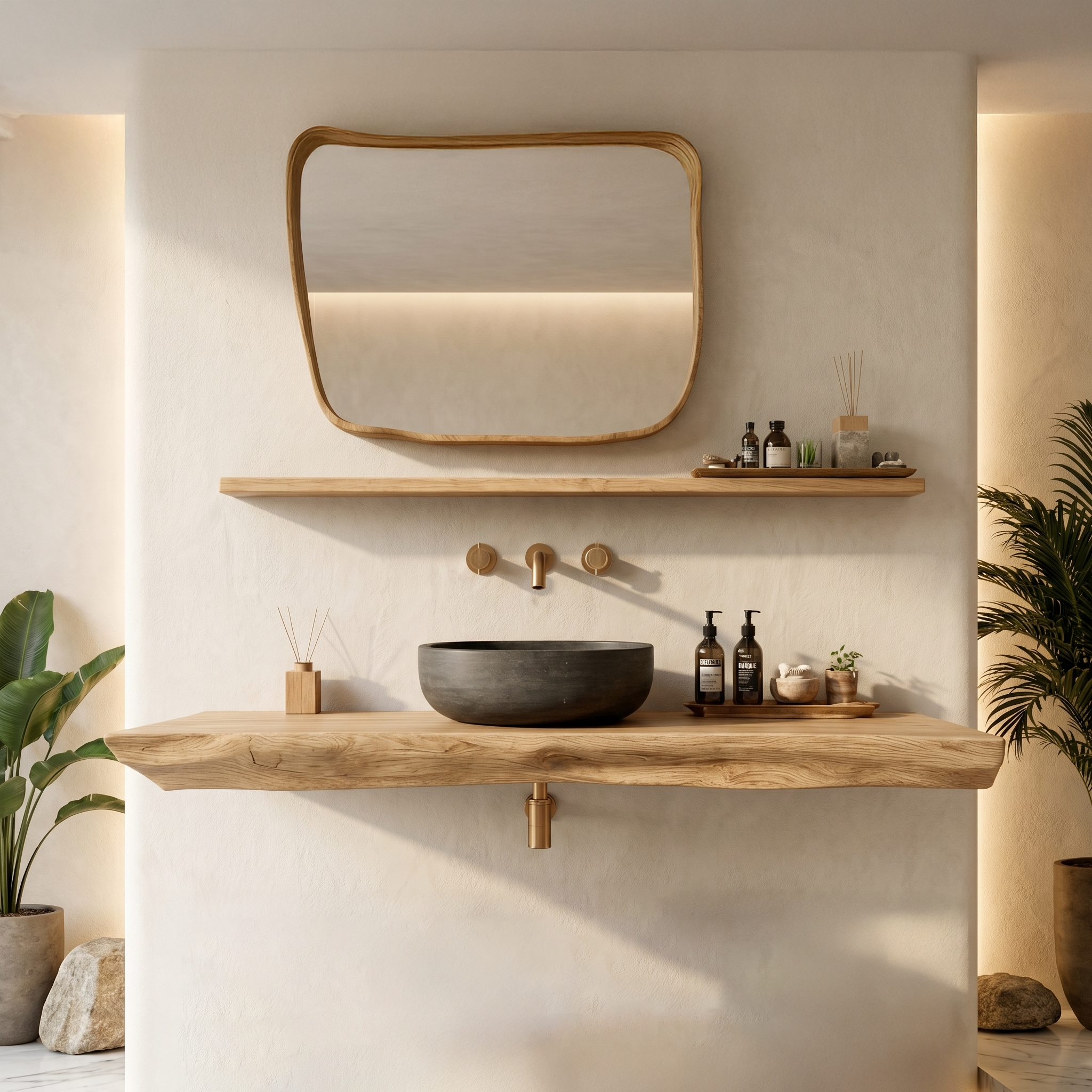 Rustic Organic Bathroom Vanity With Natural Wood Design For Bathroom