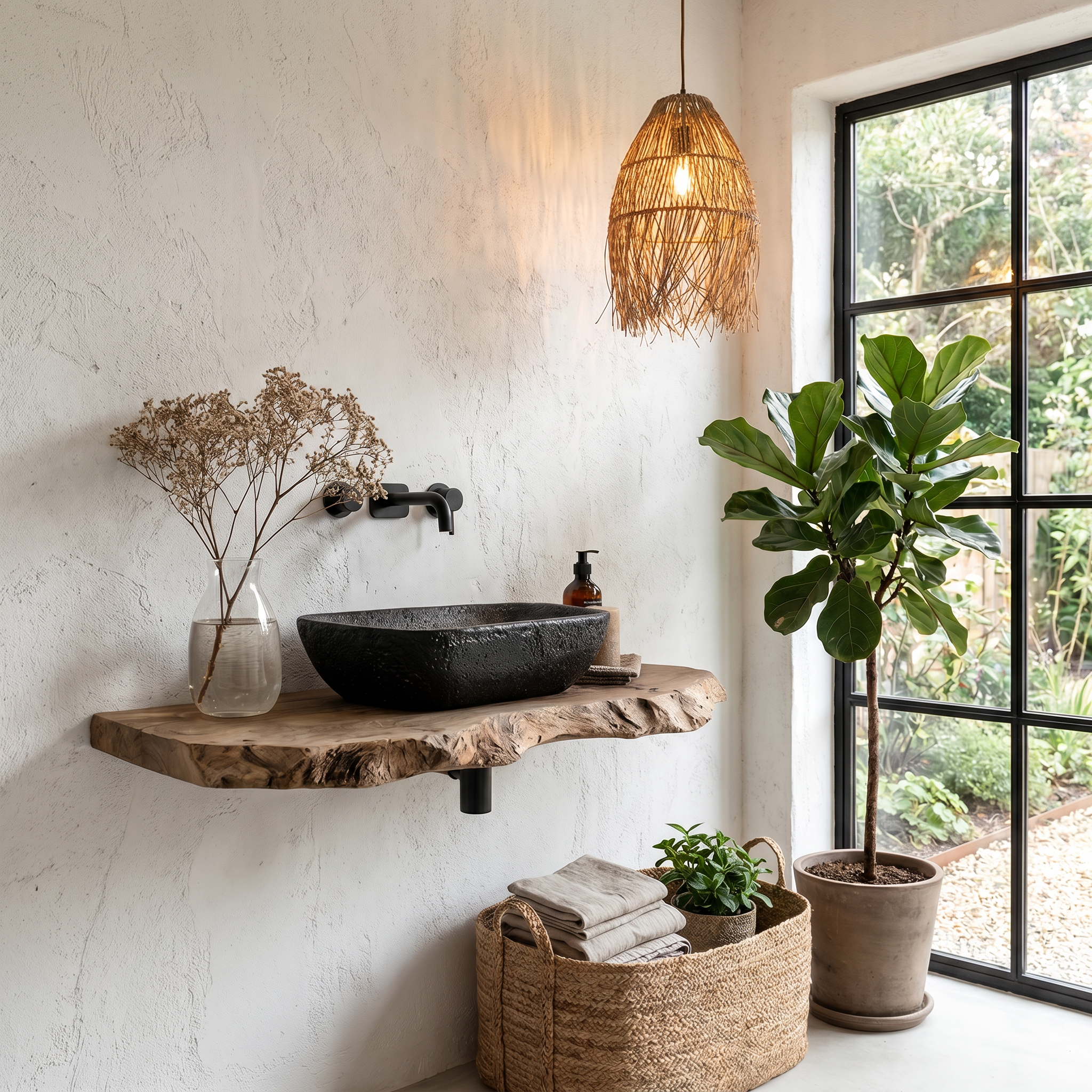 Rustic Floating Bathroom Vanity With Live Edge Wood Shelf For Bathroom And Powder Room