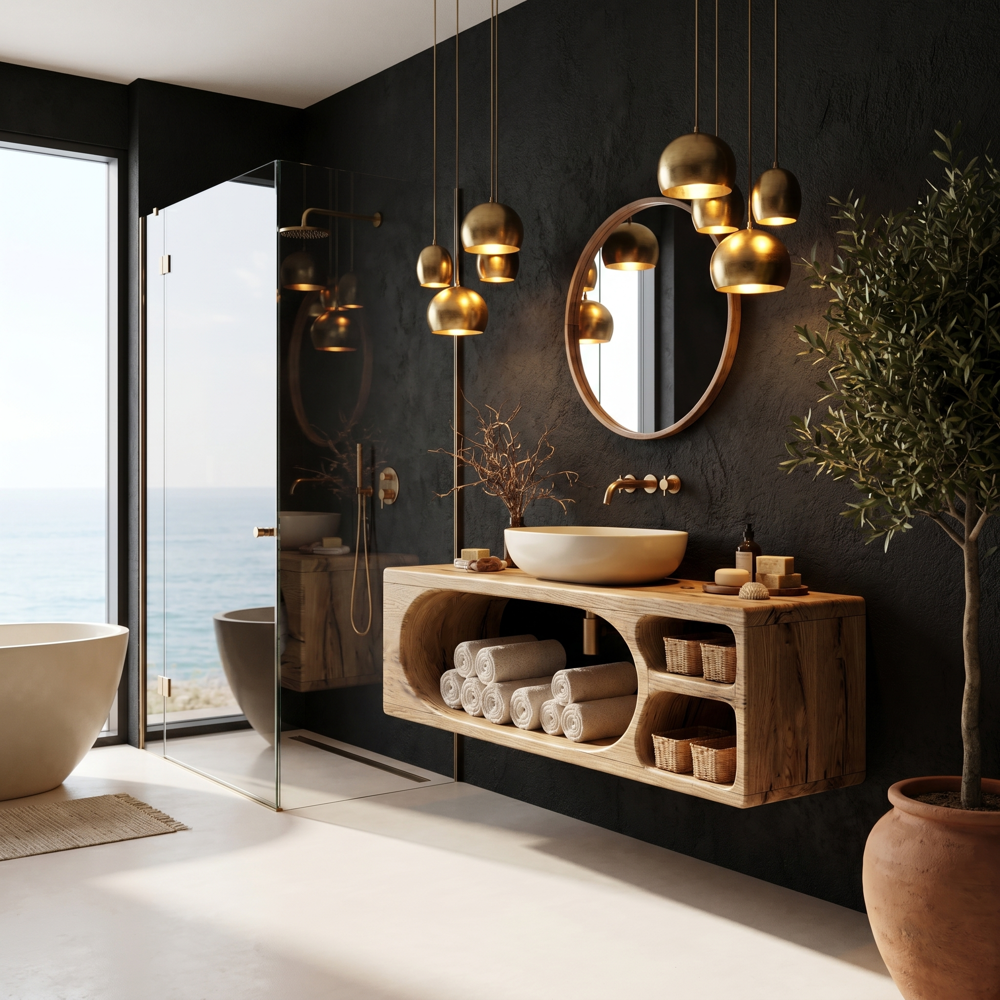 Organic Bathroom Vanity With Built In Storage Shelves For Bathroom