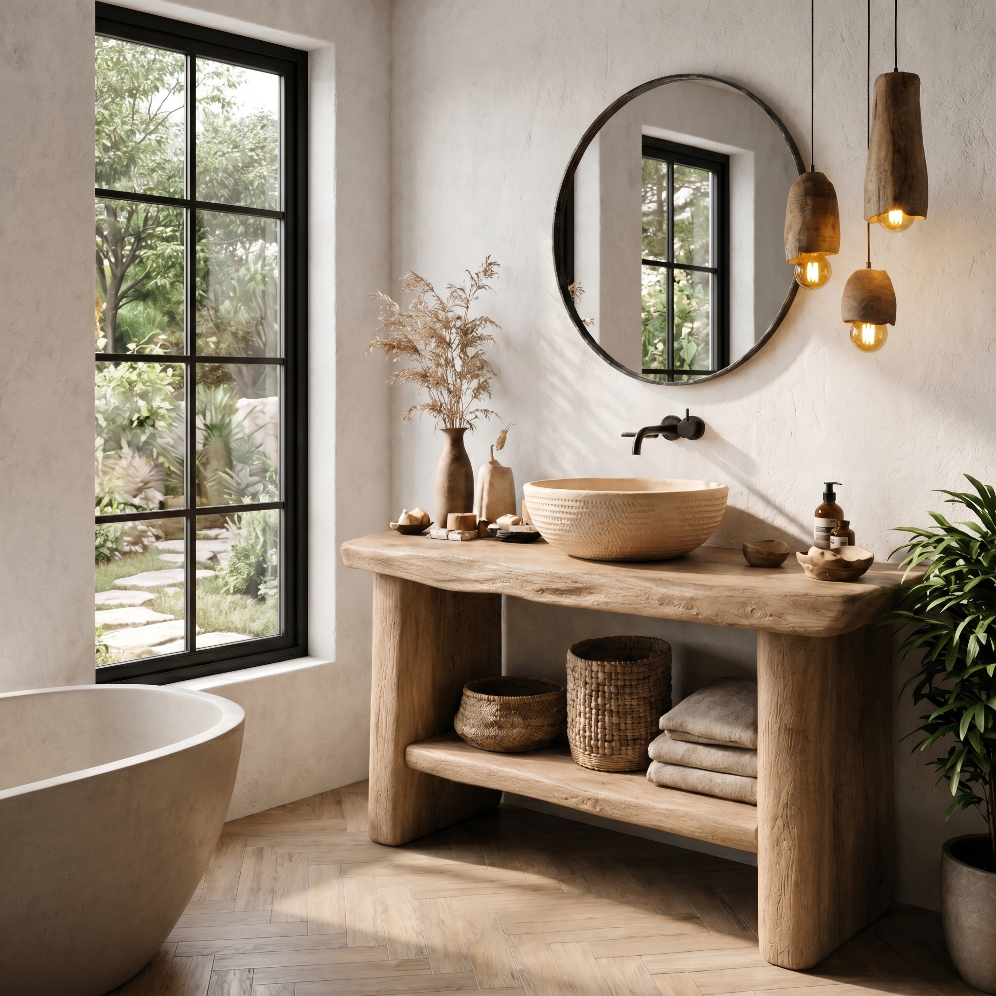 Farmhouse Bathroom Vanity With Open Shelf Storage And Solid Wood Frame For Bathroom And Powder Room