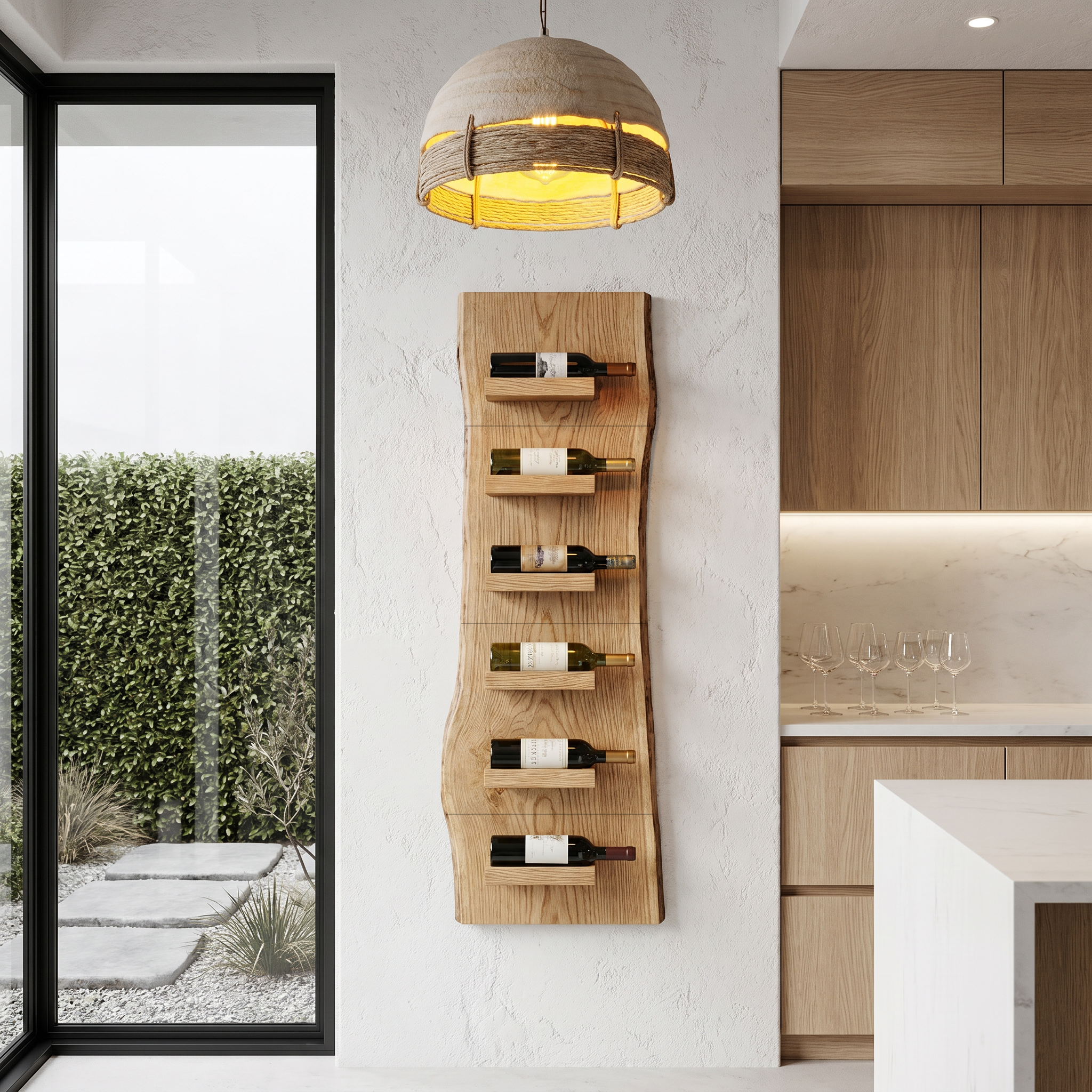 Rustic Wall Mounted Wine Rack With Vertical Wooden Storage Shelves For Kitchen And Dining Room