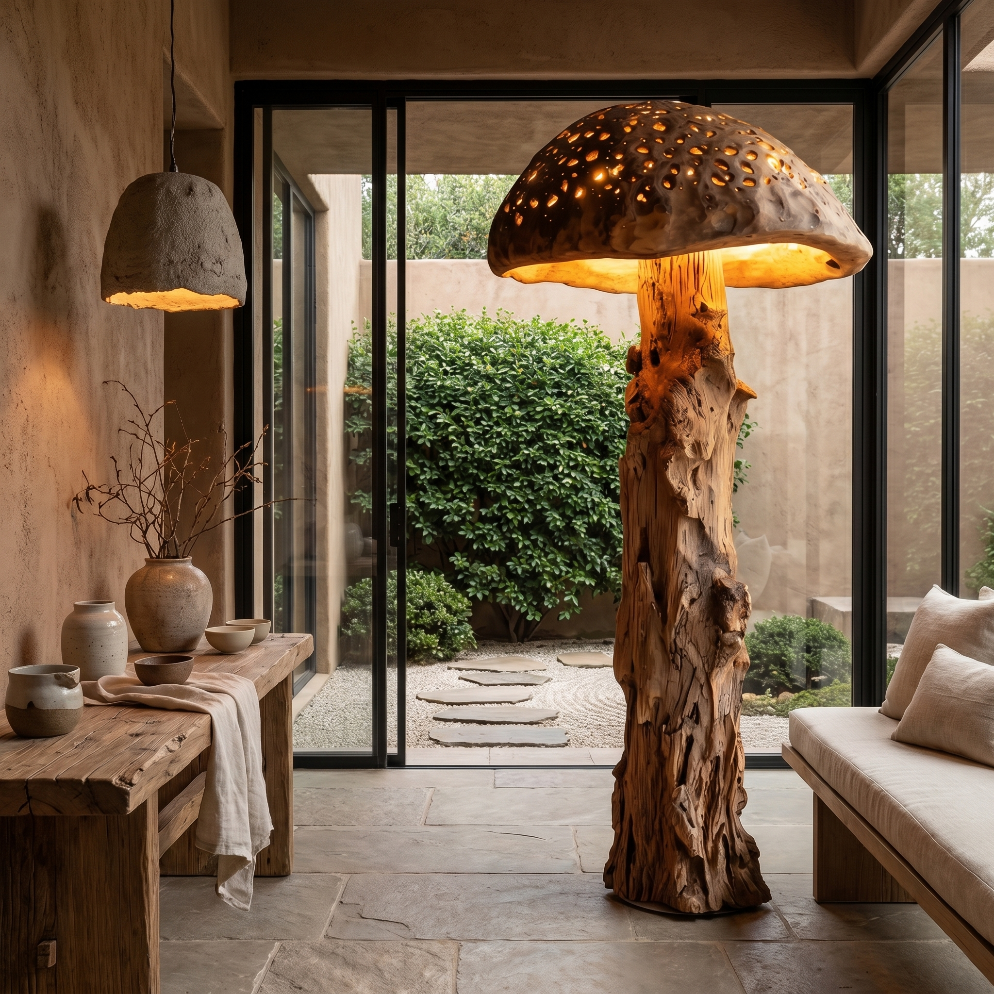 Organic Floor Lamp With Tree Trunk Base And Sculptural Shade For Living Room And Bedroom