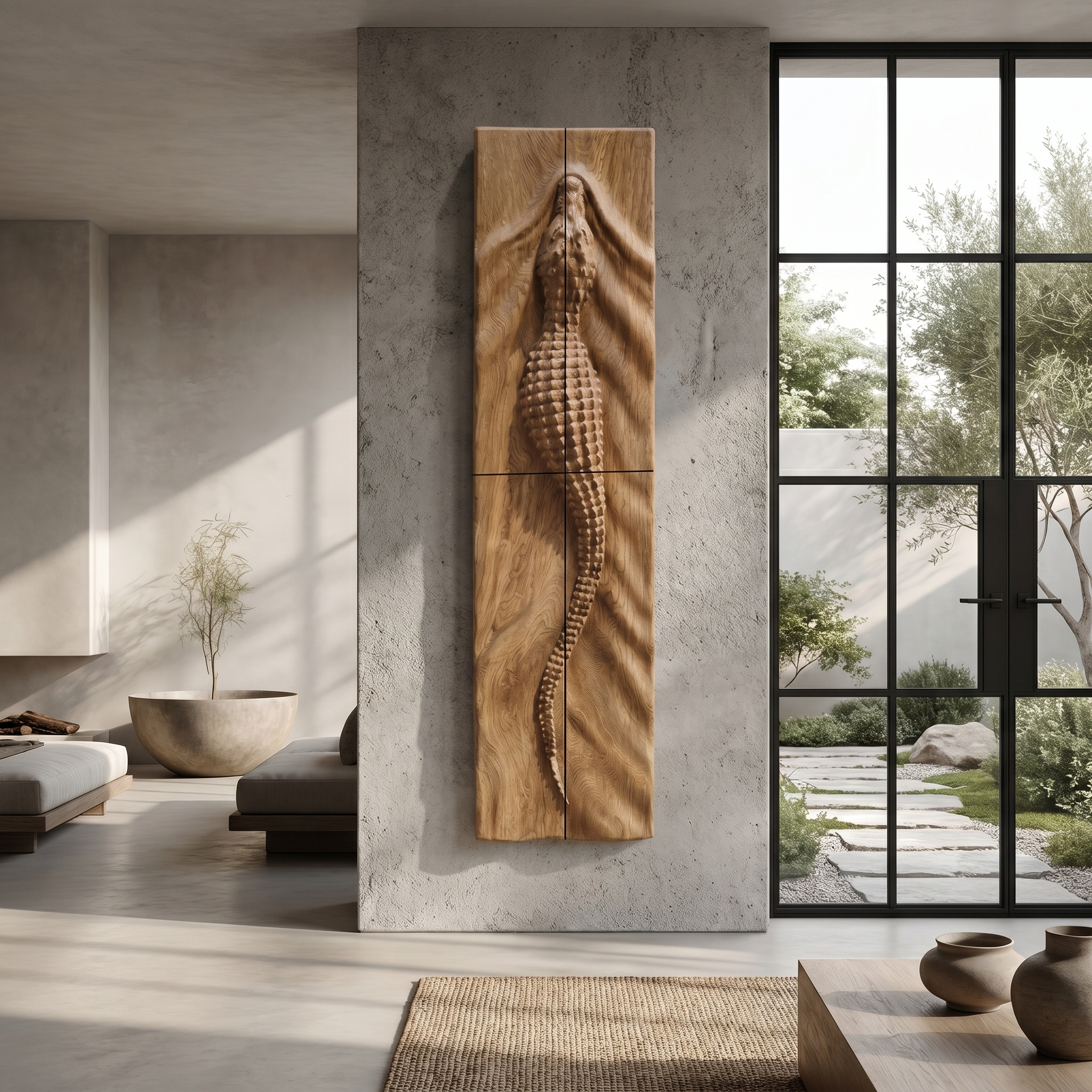 Abstract Wooden Wall Art Panel With Sculptural Organic Relief Design For Living Room And Entryway