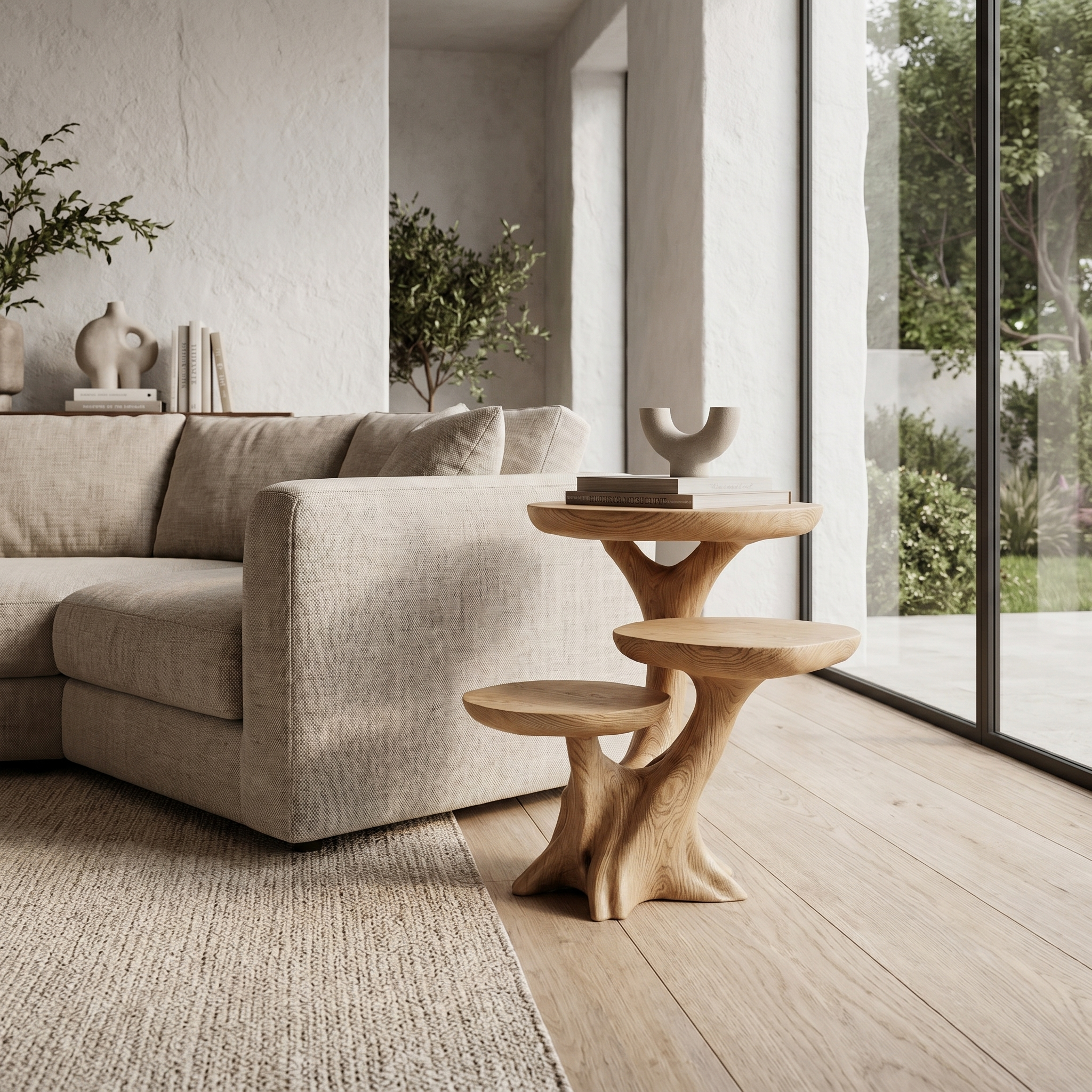 Rustic Tree Root Side Table With Sculptural Solid Wood Design For Living Room And Bedroom
