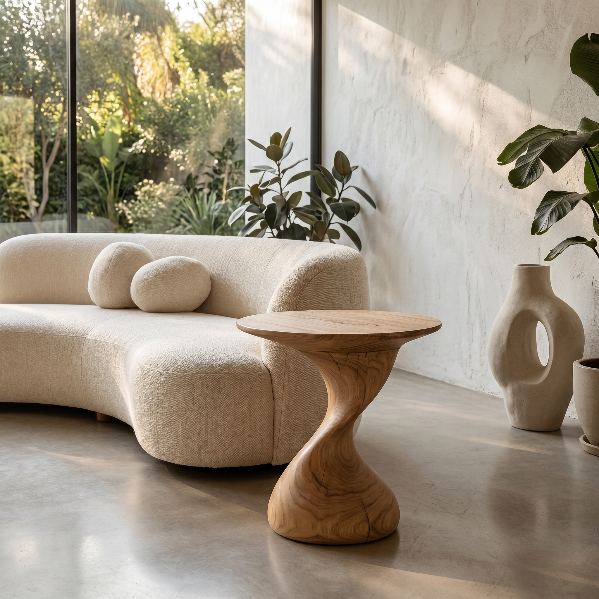 Organic Sculptural Side Table With Twisted Pedestal Base For Living Room And Bedroom