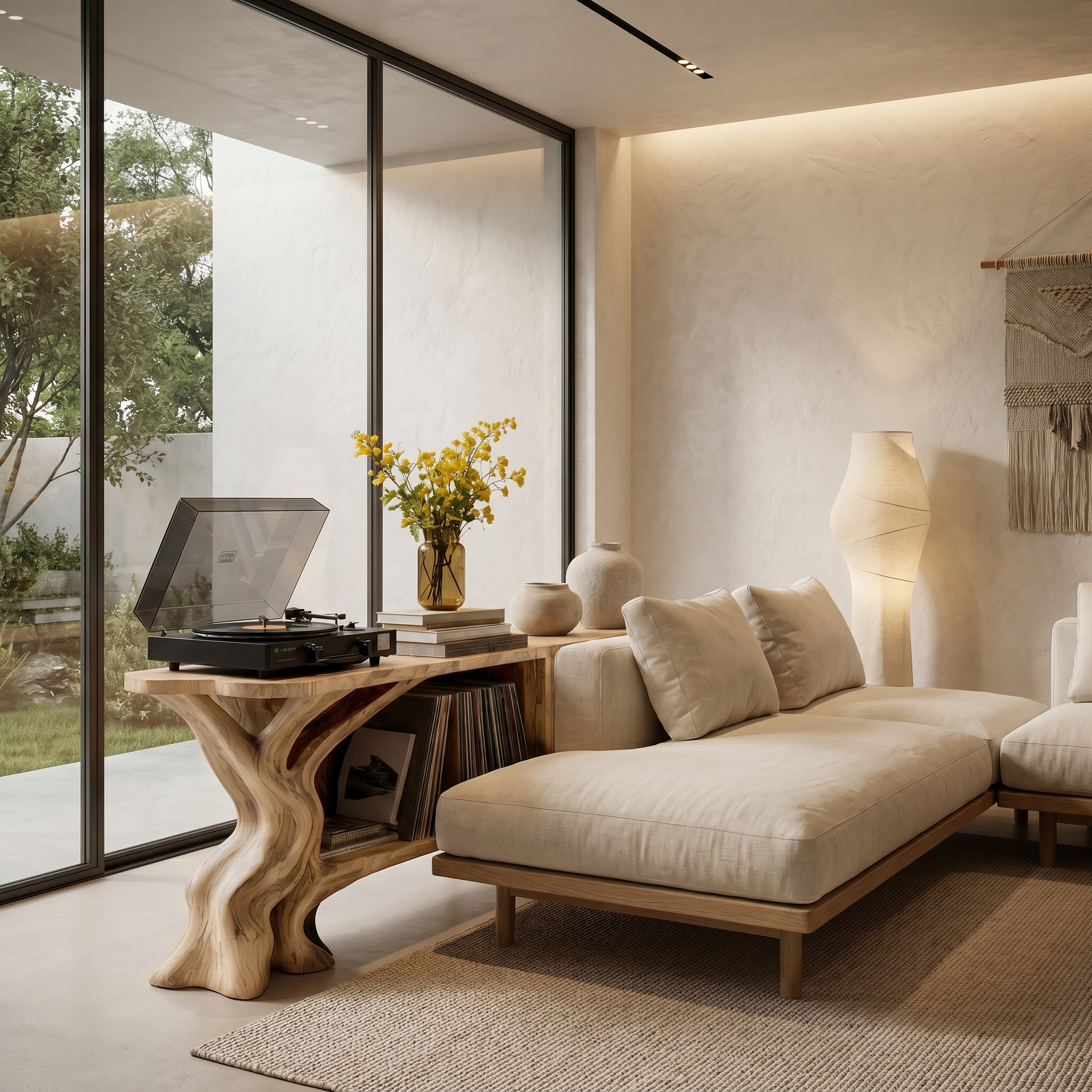 Organic Record Player Stand With Sculptural Tree Root Base And Vinyl Storage For Living Room