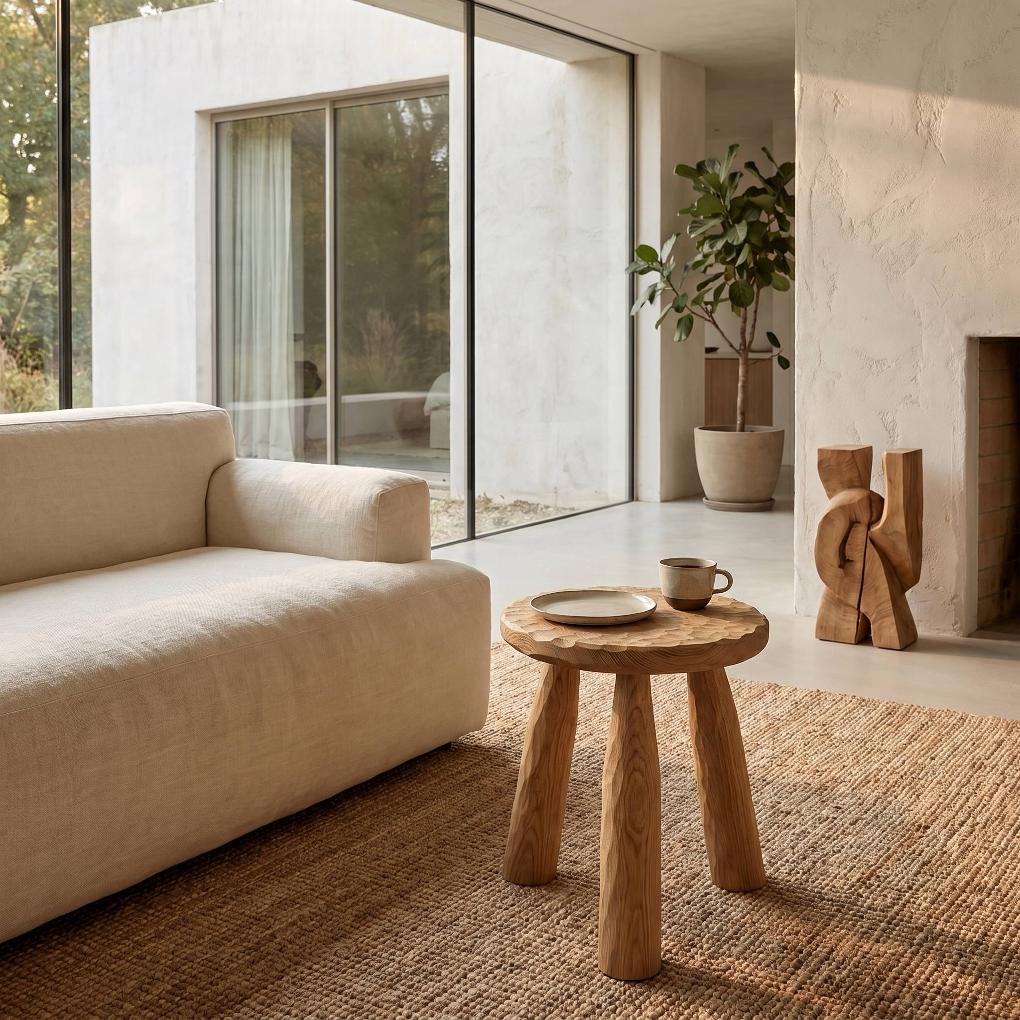 Rustic Side Table With Handcrafted Solid Wood Top And Chunky Pedestal Legs For Living Room And Bedroom