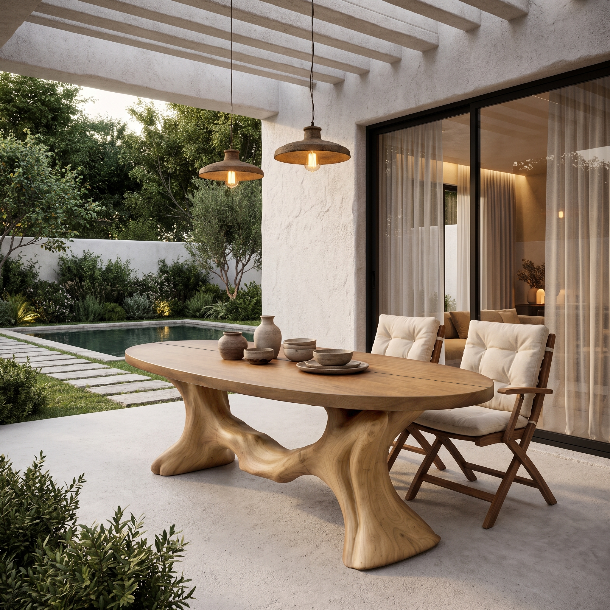 Contemporary Wave Base Dining Table Solid Wood Dining Table For Dining Room